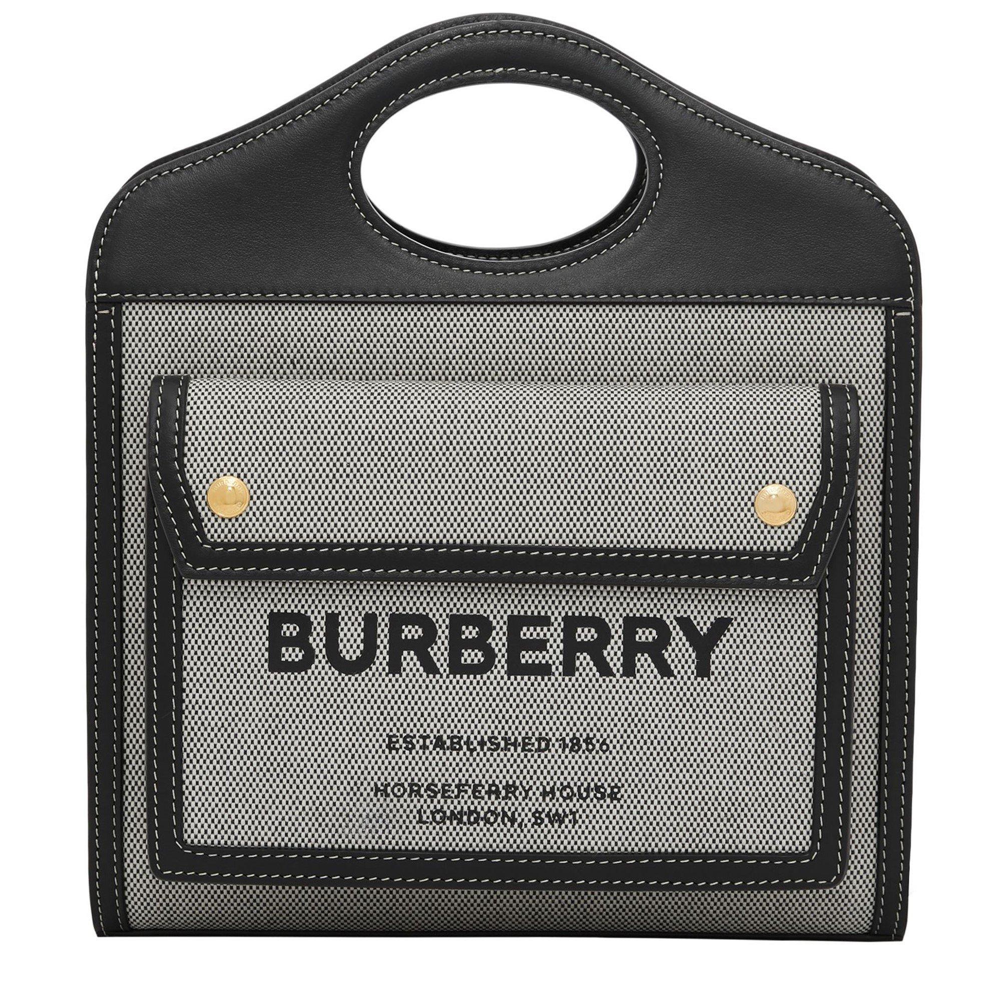 Black/Tan A1189 - Burberry - Women's Logo Leather Pocket Mini Handbag - 1