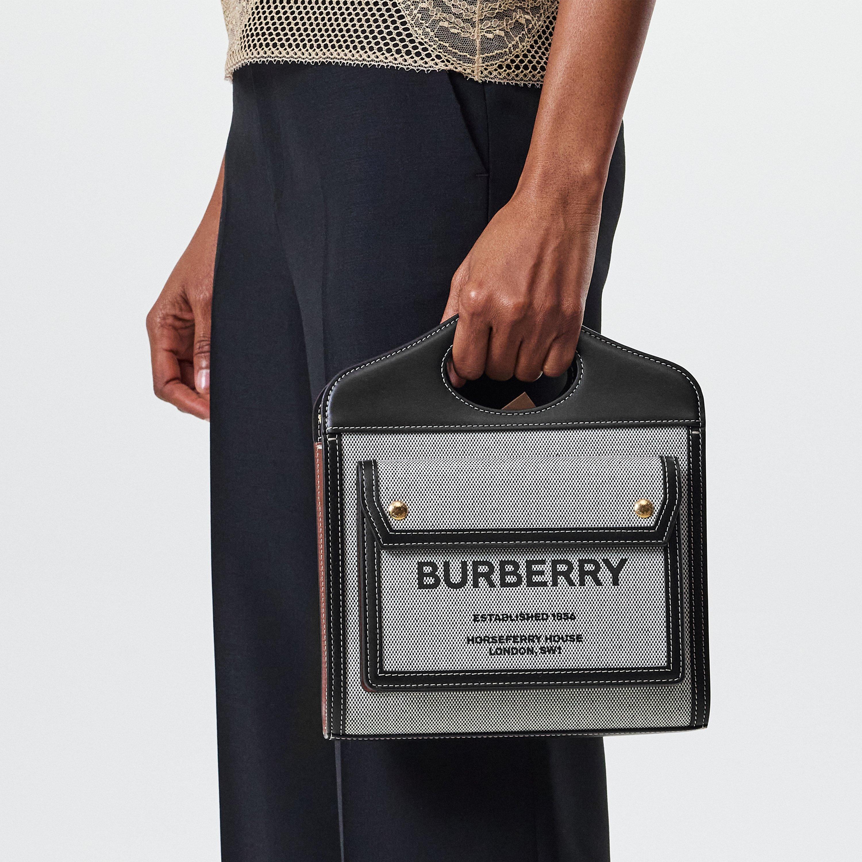 Black/Tan A1189 - Burberry - Women's Logo Leather Pocket Mini Handbag - 3