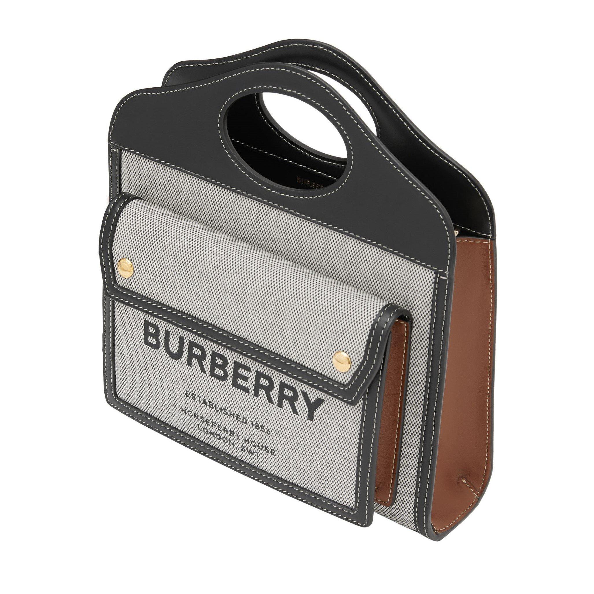 Black/Tan A1189 - Burberry - Women's Logo Leather Pocket Mini Handbag - 5