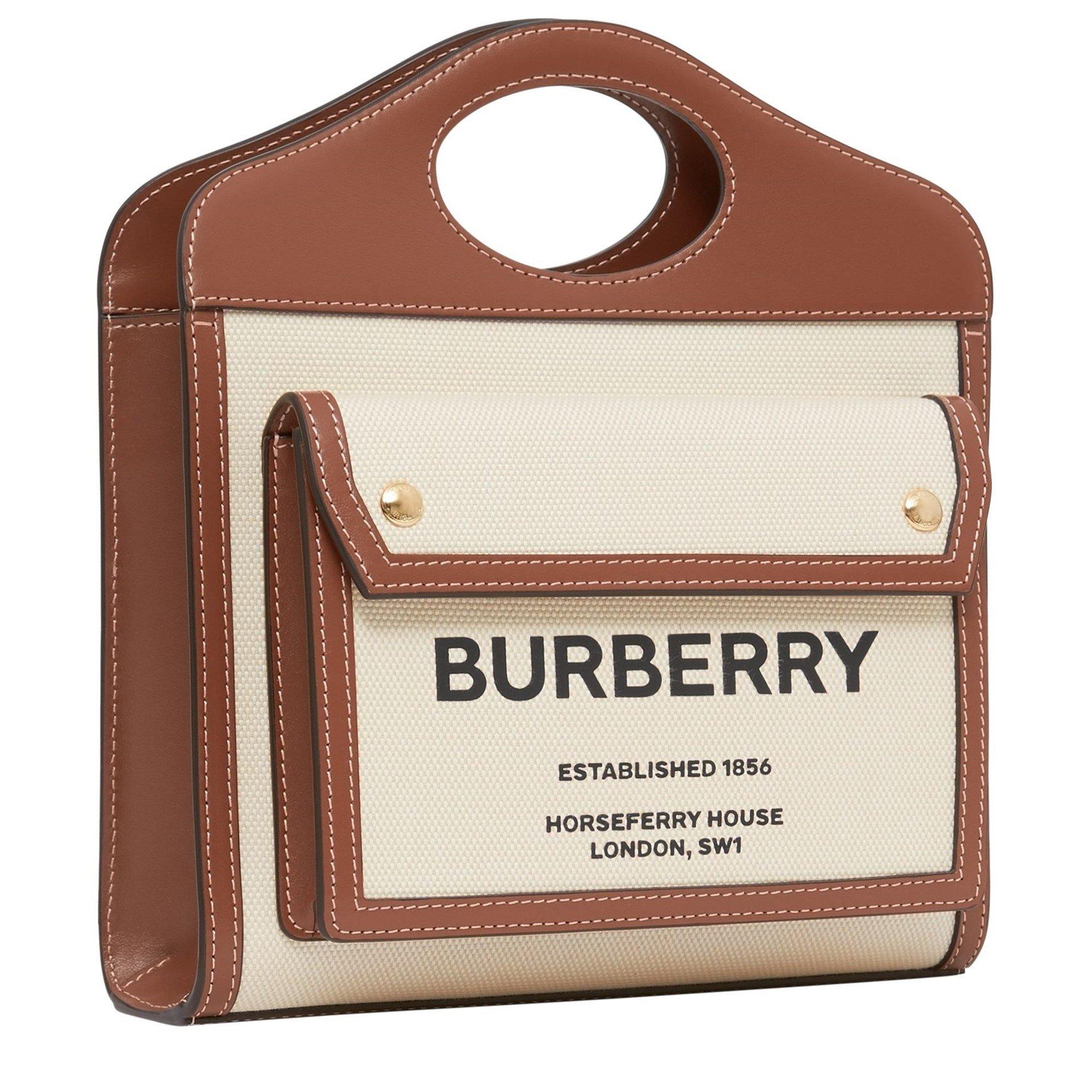 Malt Brwn A1395 - Burberry - Women's Logo Leather Pocket Mini Handbag - 8