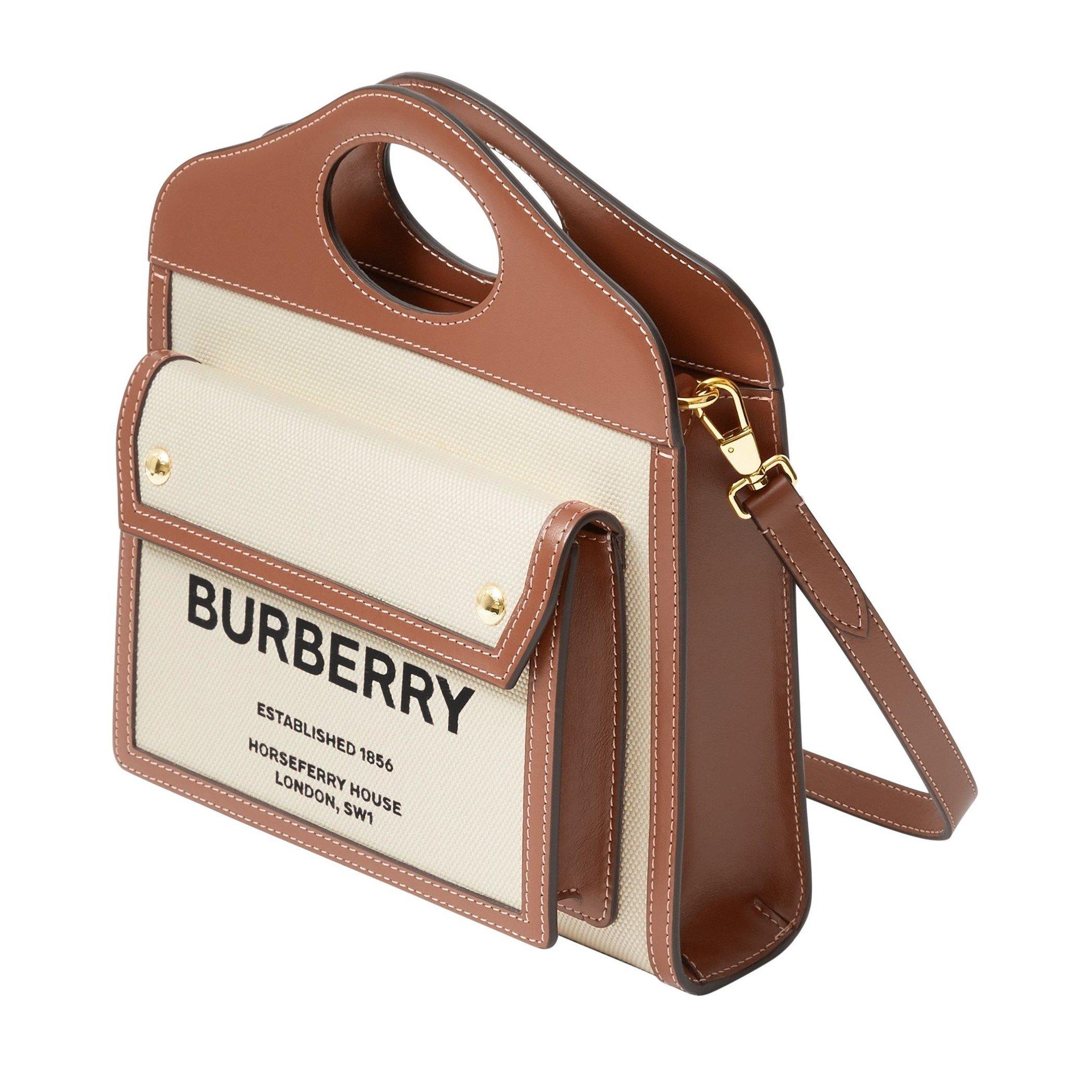 Malt Brwn A1395 - Burberry - Women's Logo Leather Pocket Mini Handbag - 9