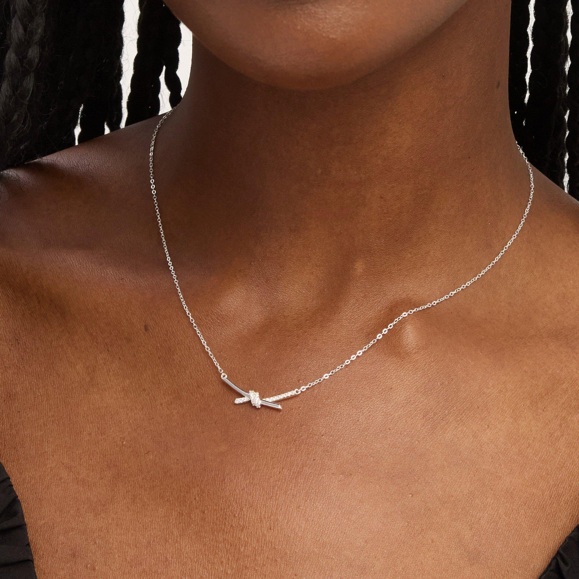 Silver - Simply Silver - Sterling Silver 925 Pave Love Knot Necklace - 2