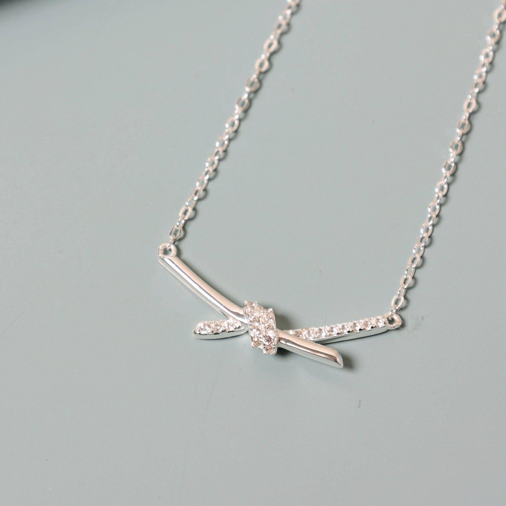 Silver - Simply Silver - Sterling Silver 925 Pave Love Knot Necklace - 3