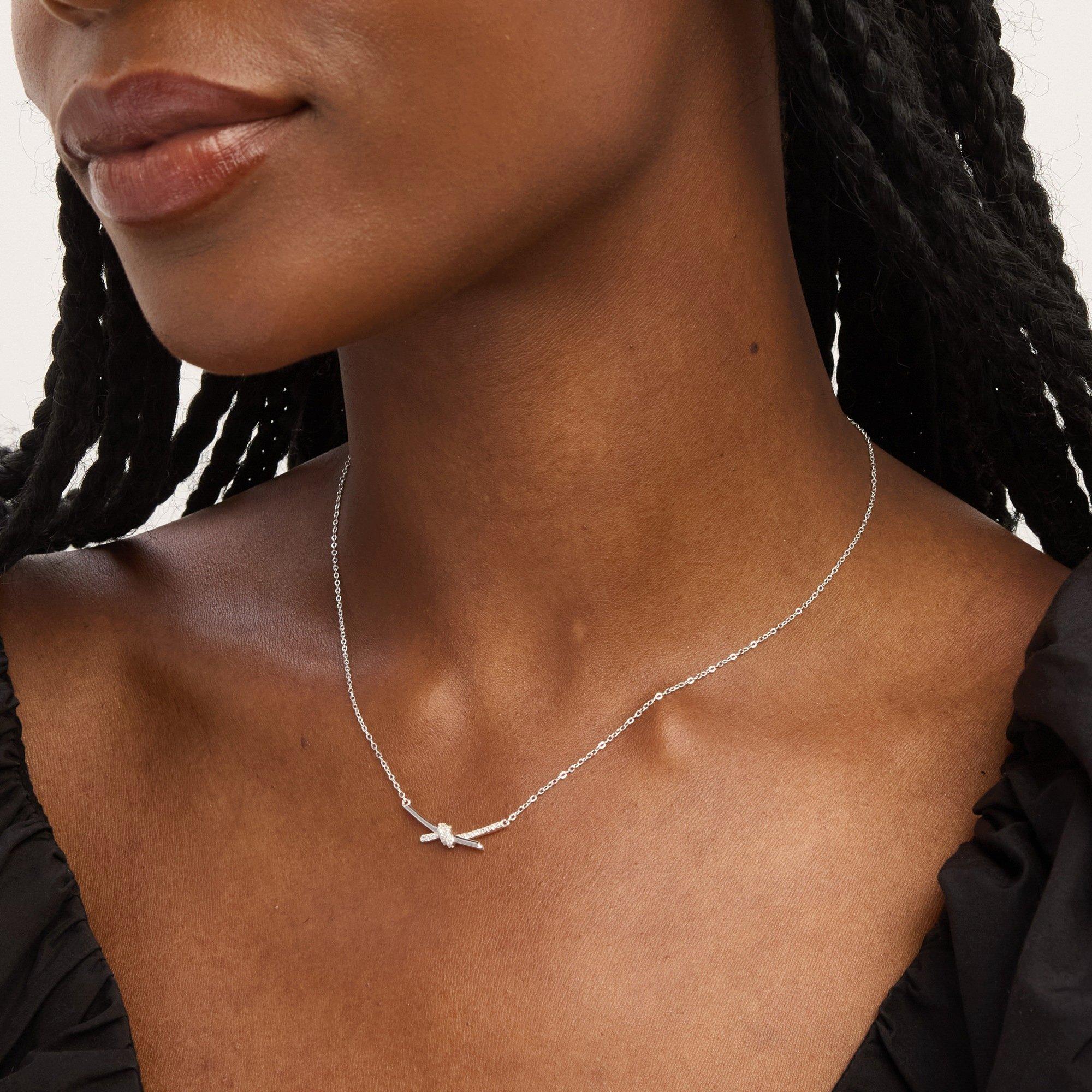 Silver - Simply Silver - Sterling Silver 925 Pave Love Knot Necklace - 4