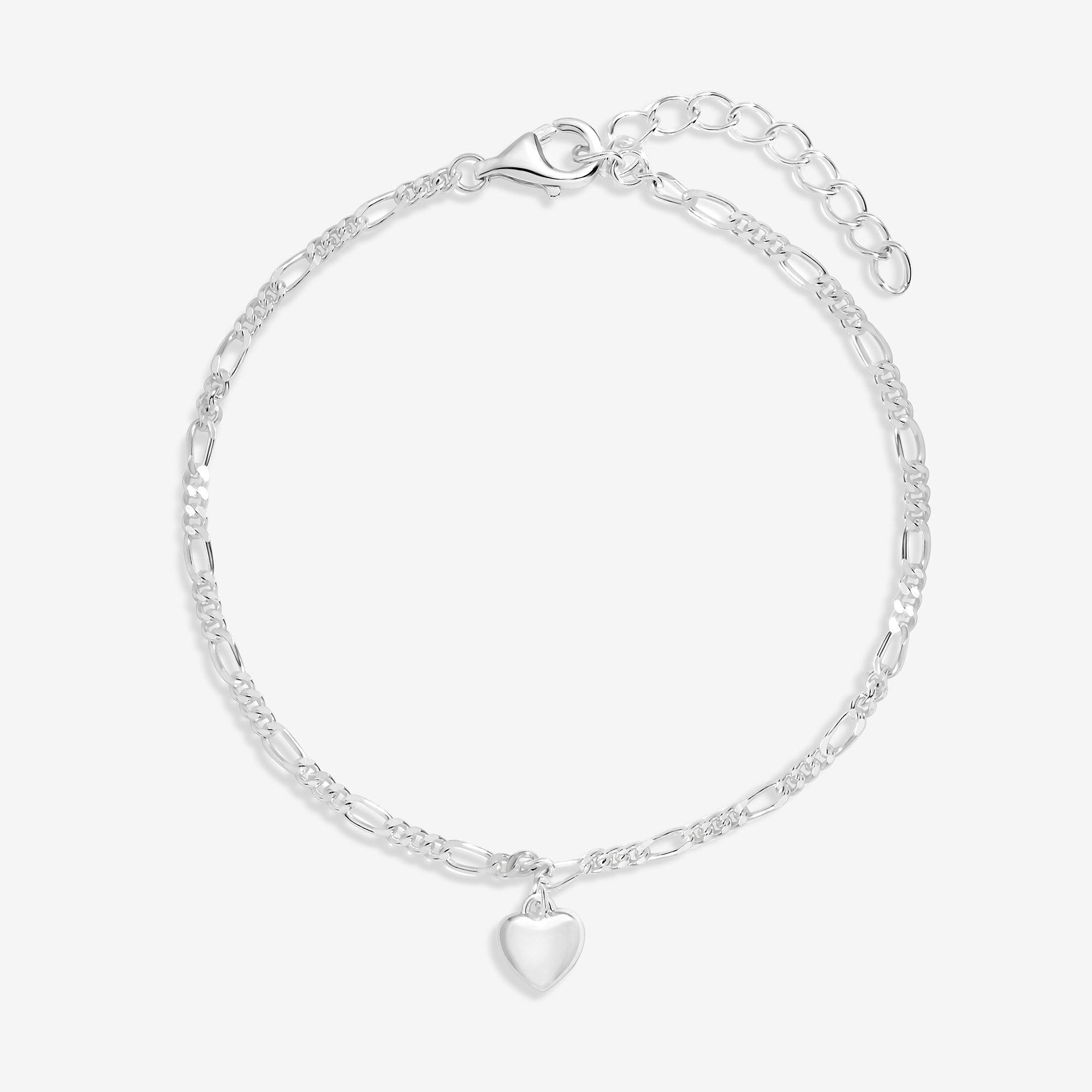 Simply Women's Sterling 925 Fine Figaro Heart Bracelet Silver