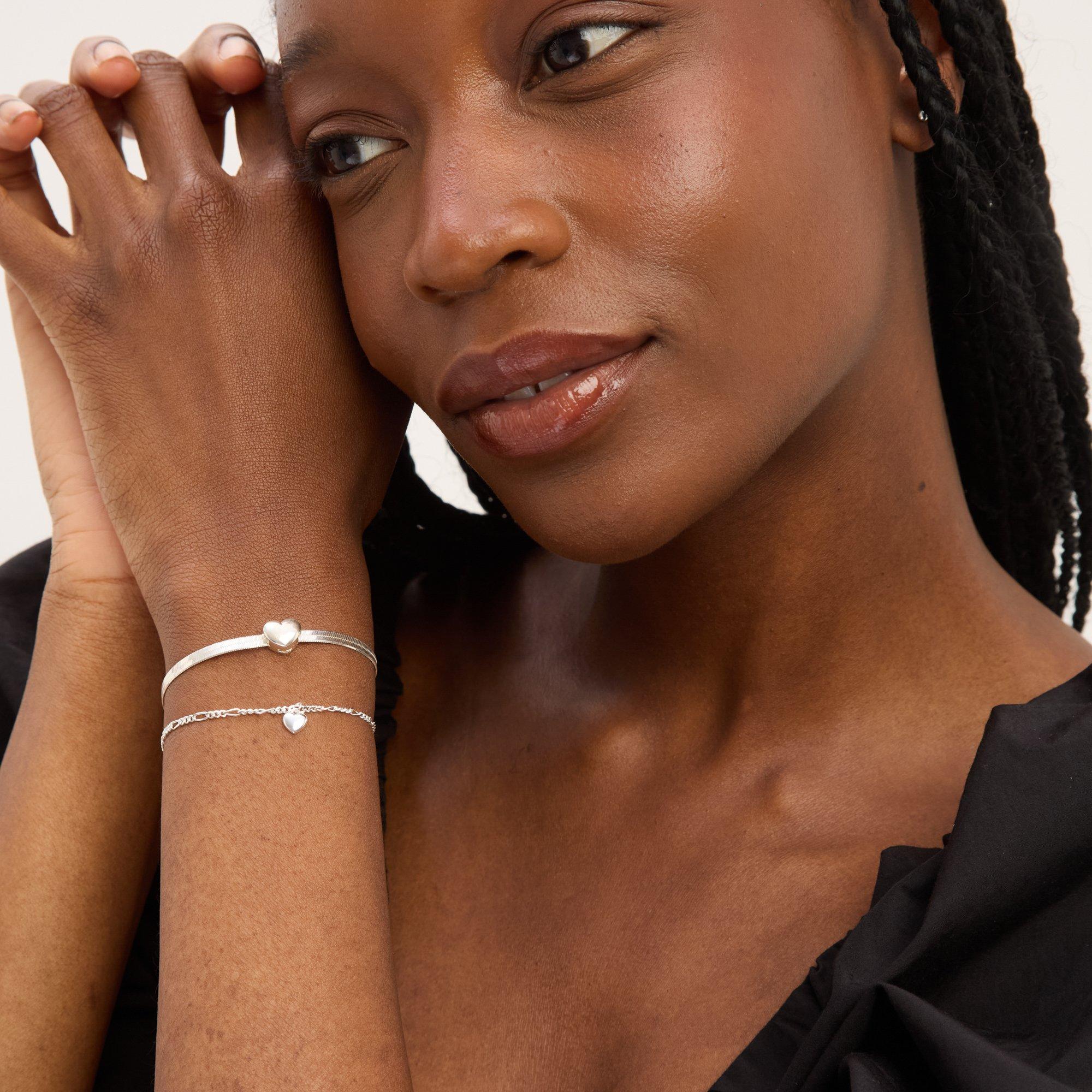 Silver - Simply Silver - Sterling Silver 925 Fine Figaro Heart Bracelet - 2