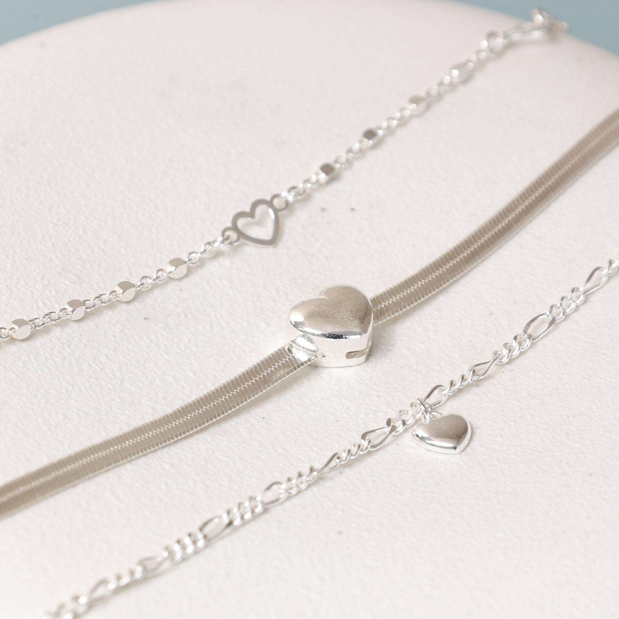 Silver - Simply Silver - Sterling Silver 925 Fine Figaro Heart Bracelet - 3