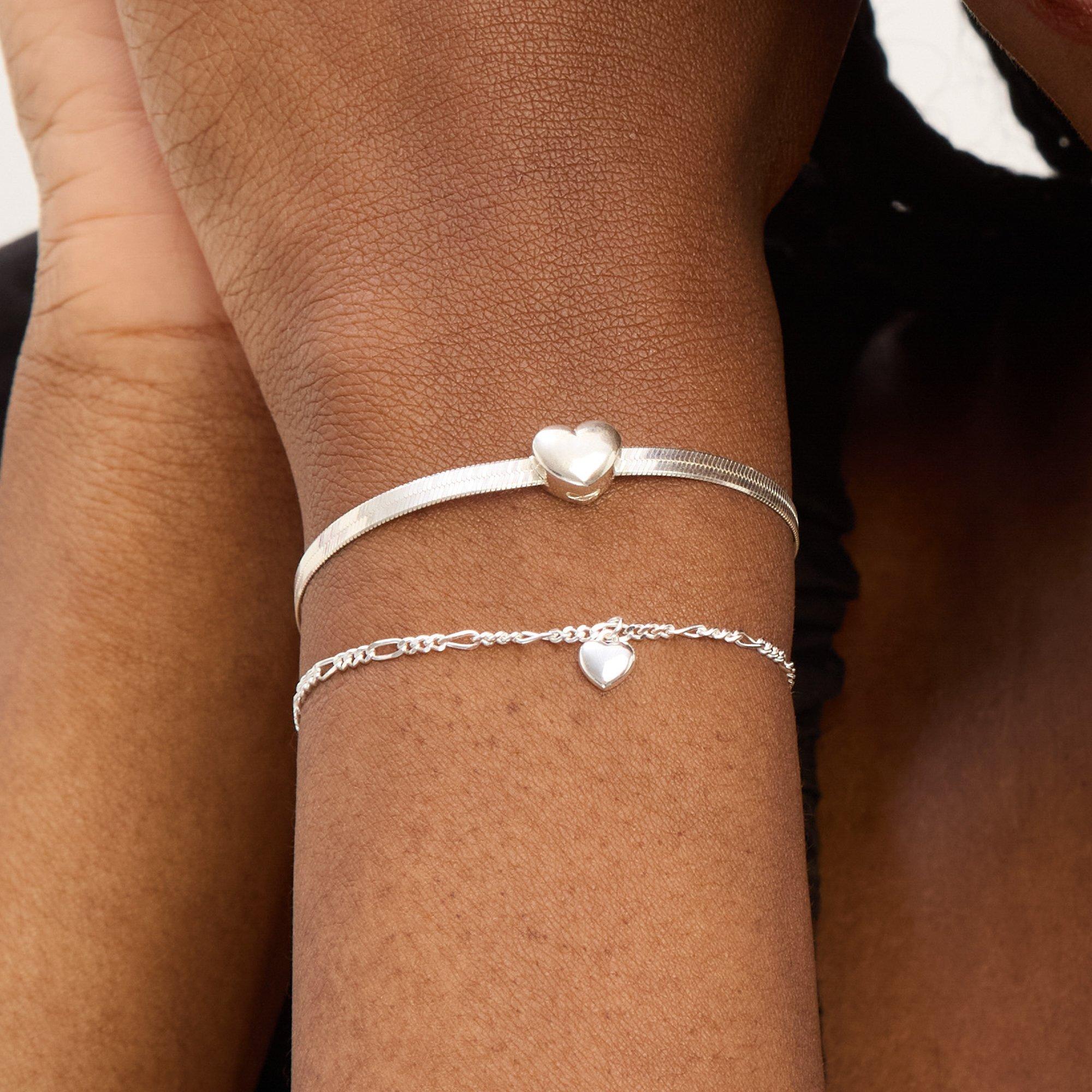 Silver - Simply Silver - Sterling Silver 925 Fine Figaro Heart Bracelet - 4