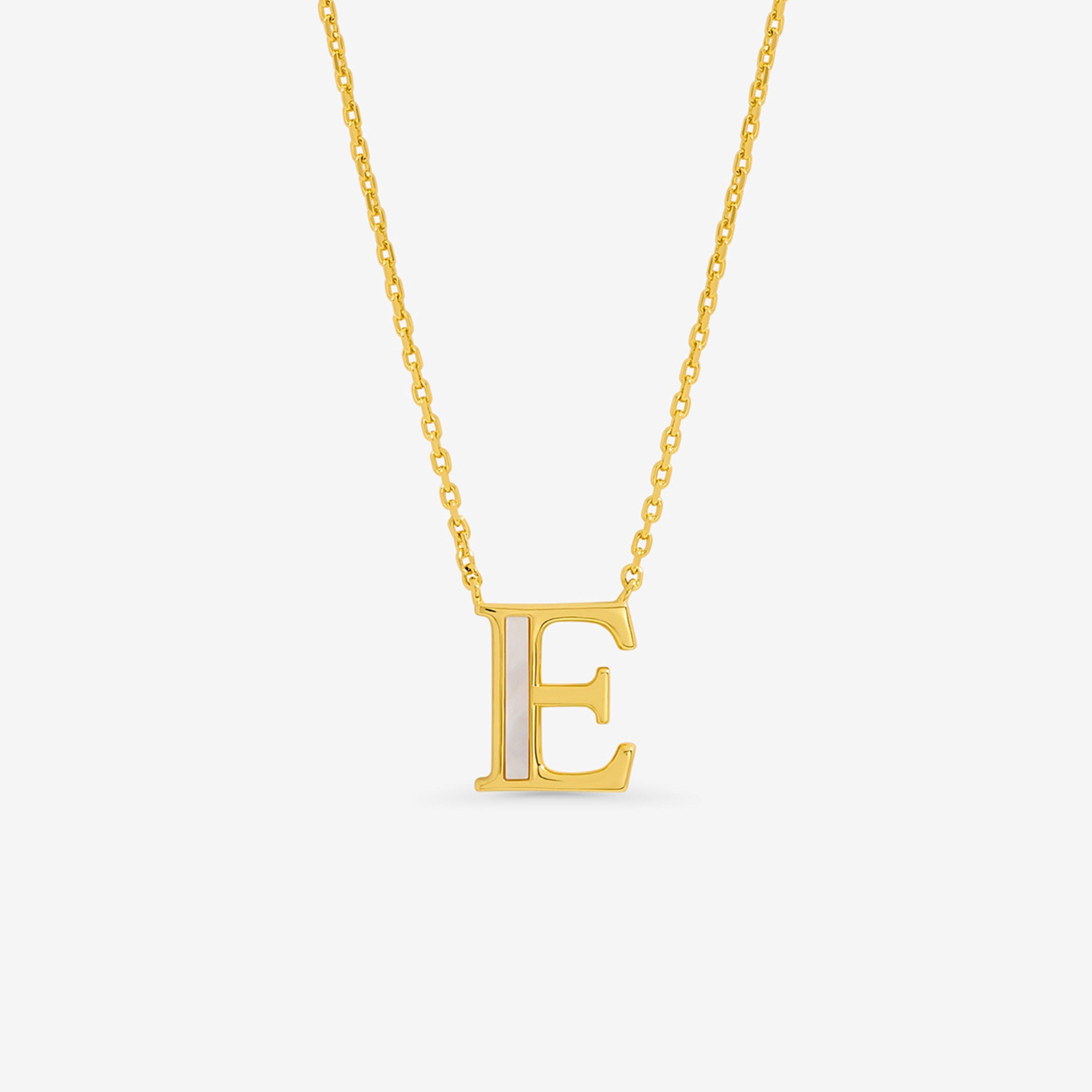 Gold - Inicio - 14K Gold Plated Pearl Initial Pendant - E - 1