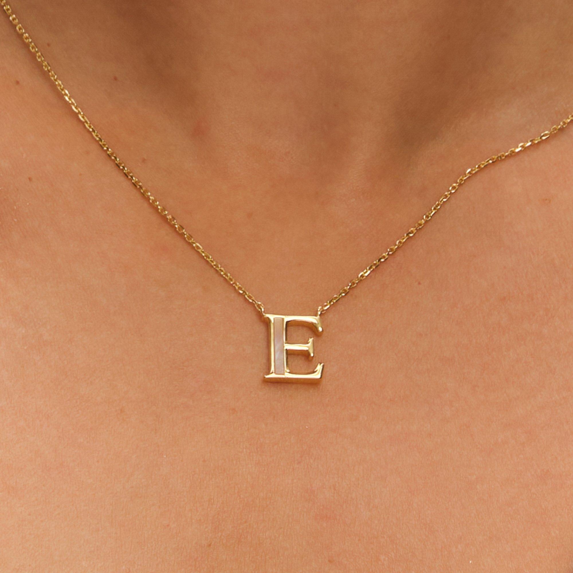 Gold - Inicio - 14K Gold Plated Pearl Initial Pendant - E - 2