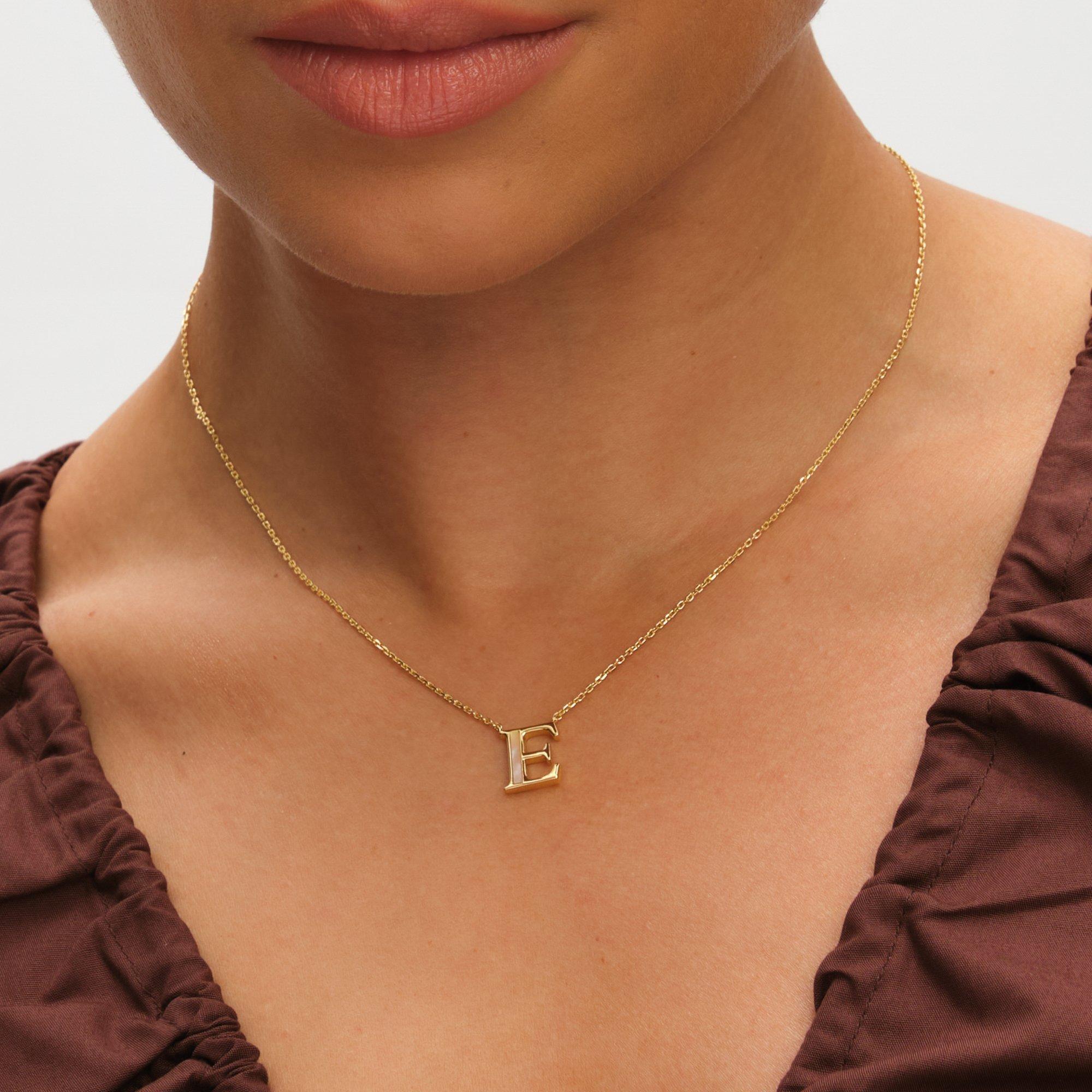 Gold - Inicio - 14K Gold Plated Pearl Initial Pendant - E - 3