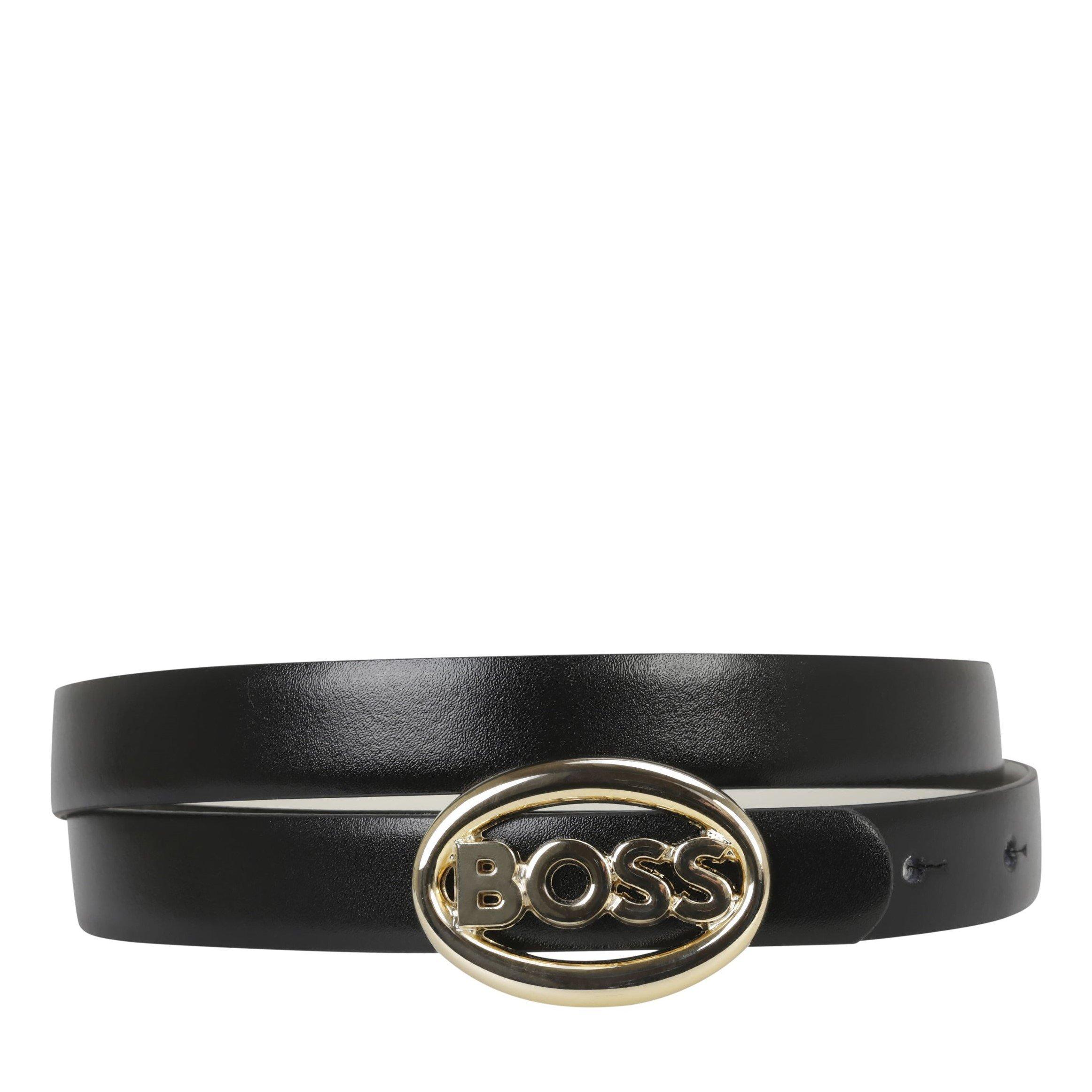 Boss Women's Gold Icon Gold Hardware Leather Belt - Black 008 - 32R (85cm)