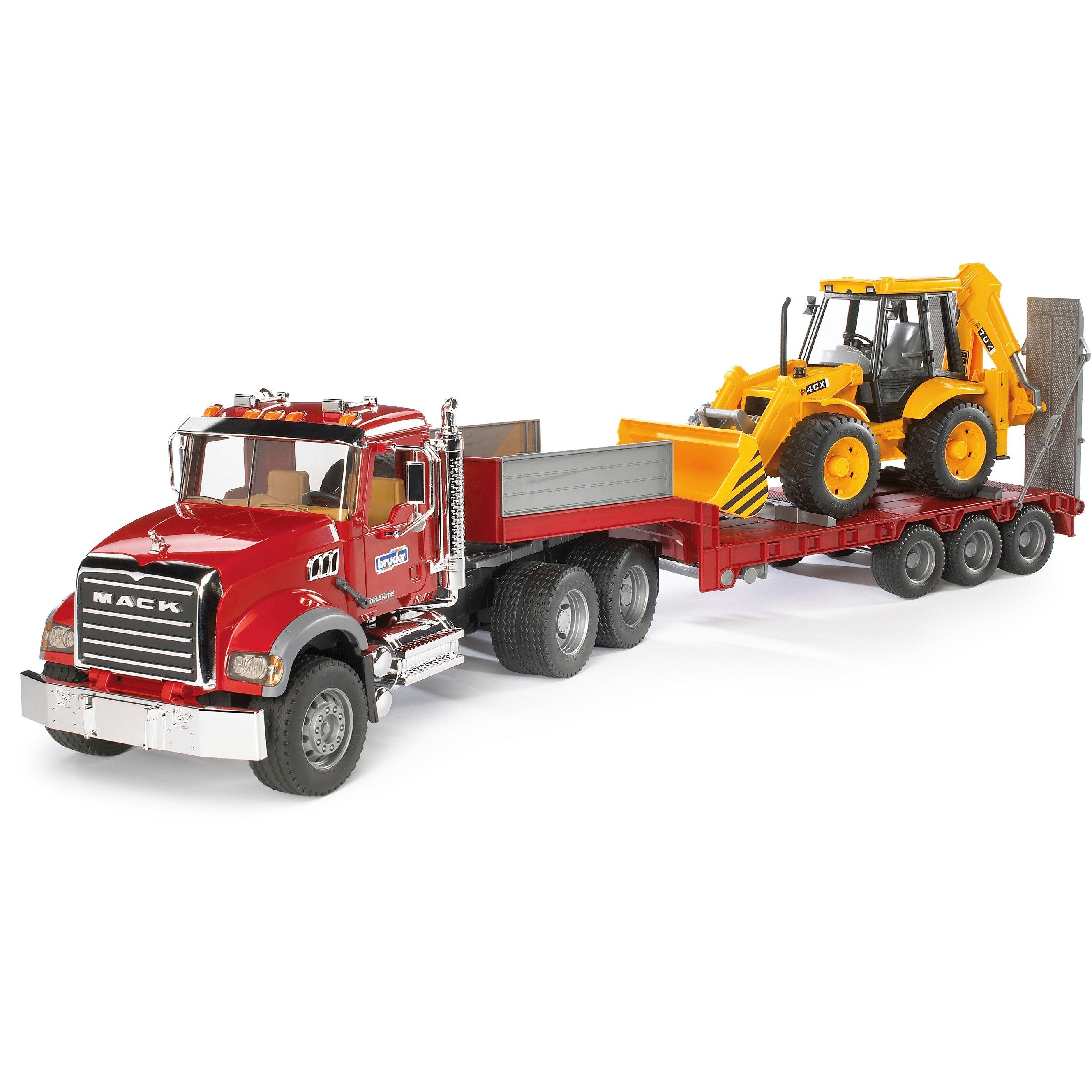 Multi - Bruder - Bruder 1:16 MACK Granite Low loader truck with JCB - 4