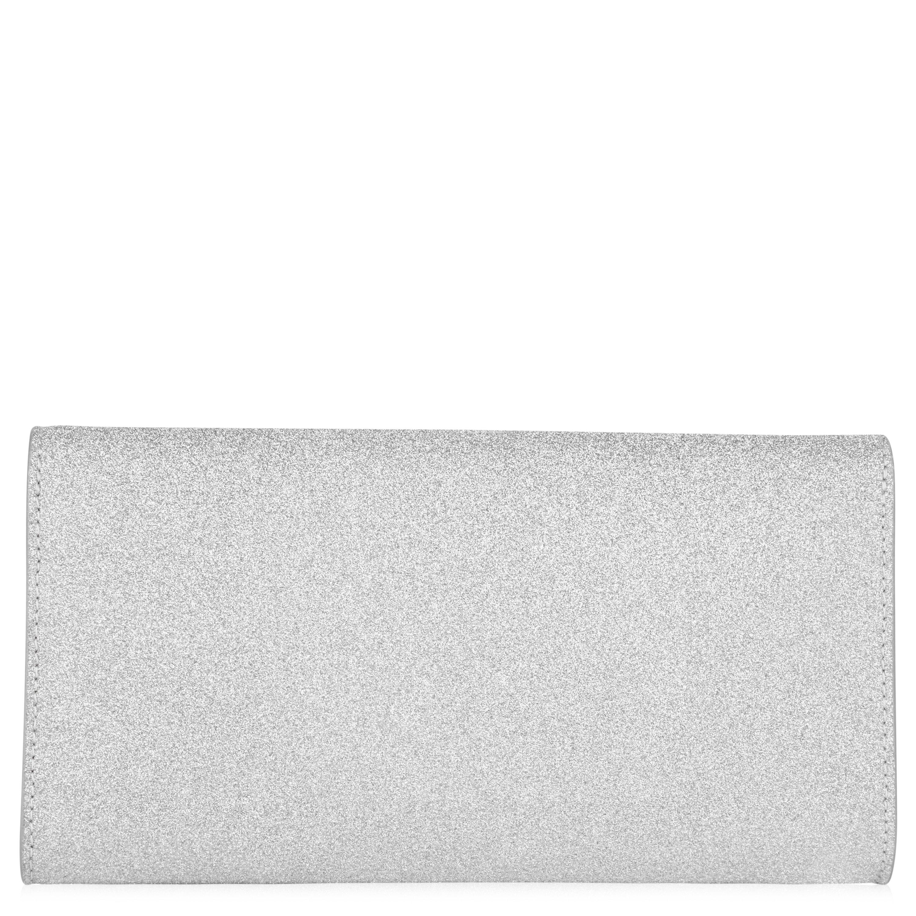 Silver - Jimmy Choo - Women's Glitter Leather Emmie Clutch Bag - 3