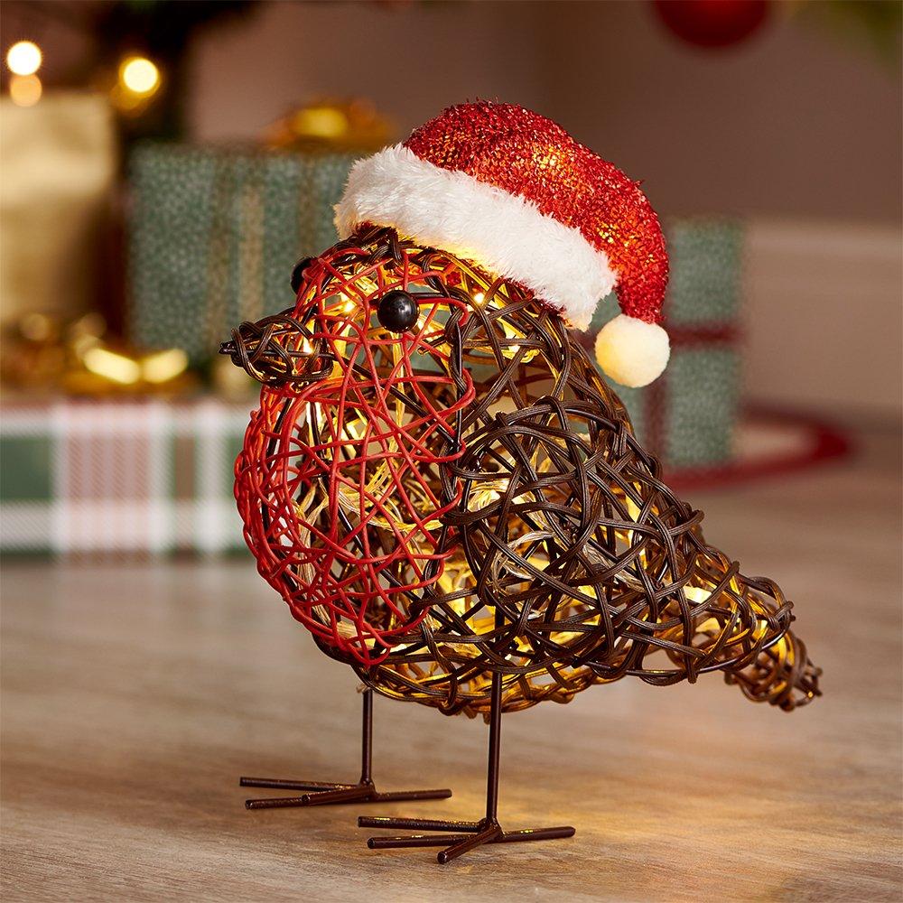 Robin - The Spirit Of Christmas - Rattan Effect Robin LED Lights