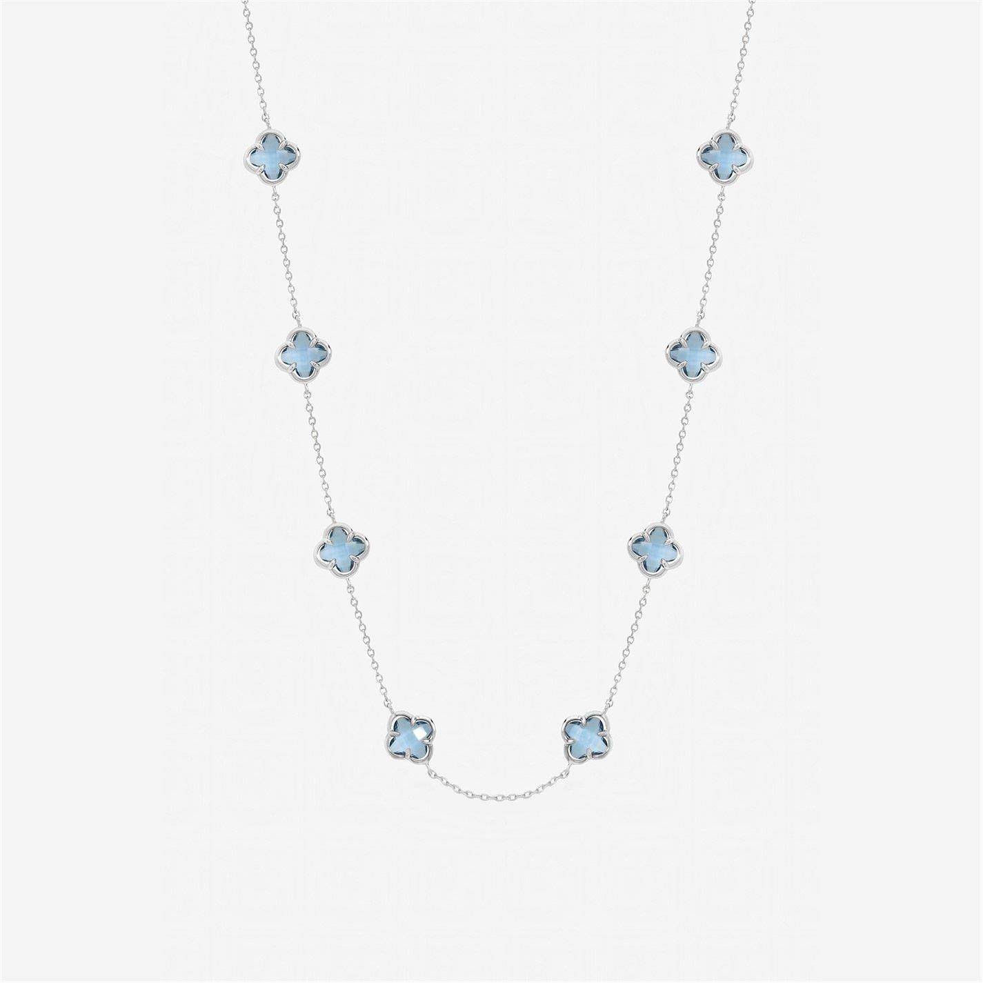 Inicio Women's Light Sapphire Clover Necklace - Gift Pouch - Silver