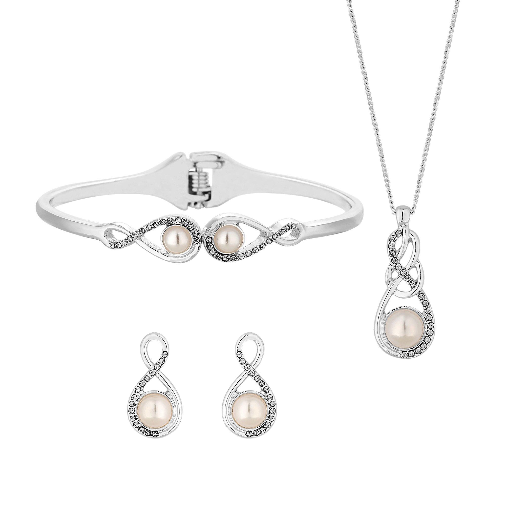 Silver - Jon Richard - Pearl and Crystal Infinity Trio Set - Gift Box - 2
