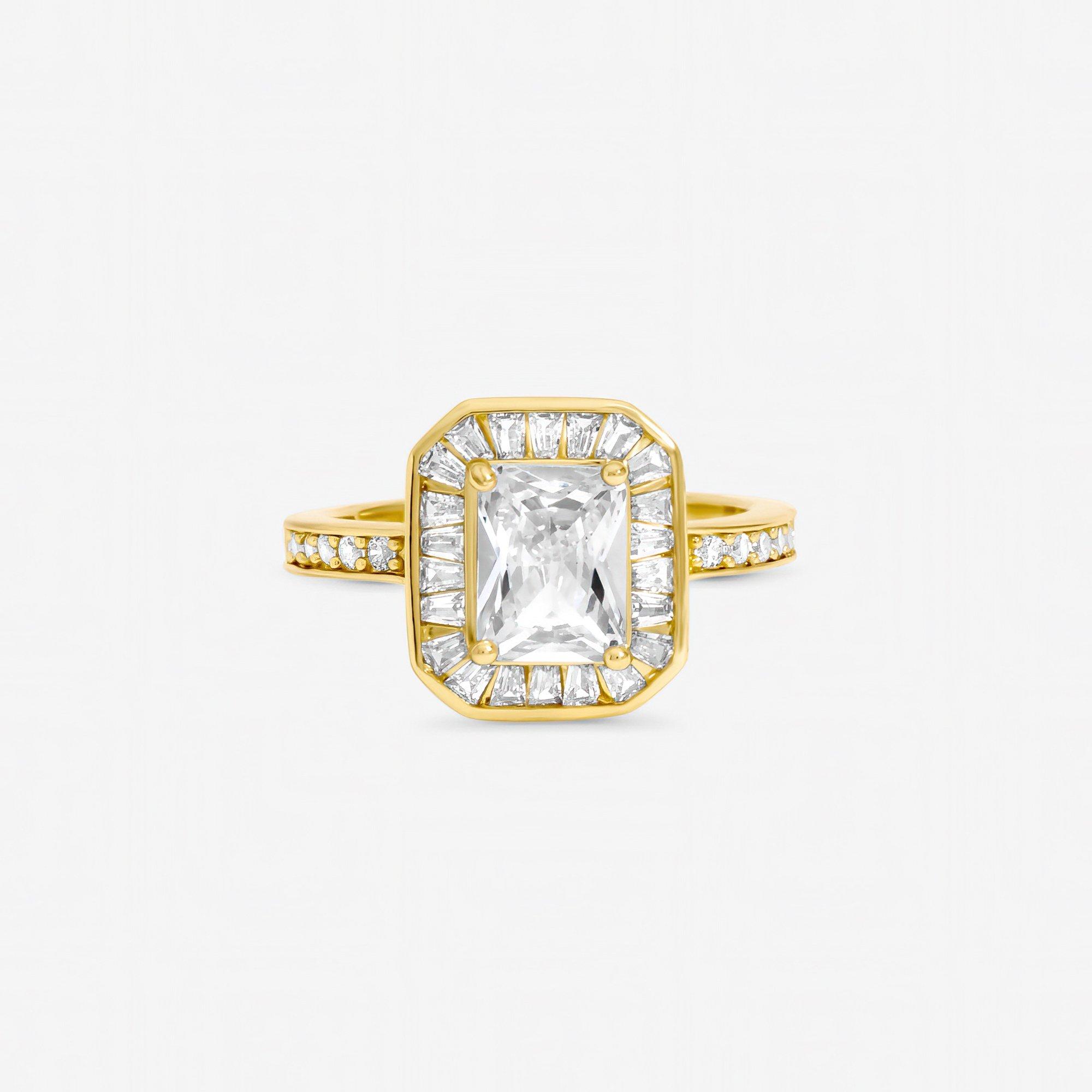 Gold - Jon Richard - Gold Plated Emerald Cut Cubic Zirconia Ring