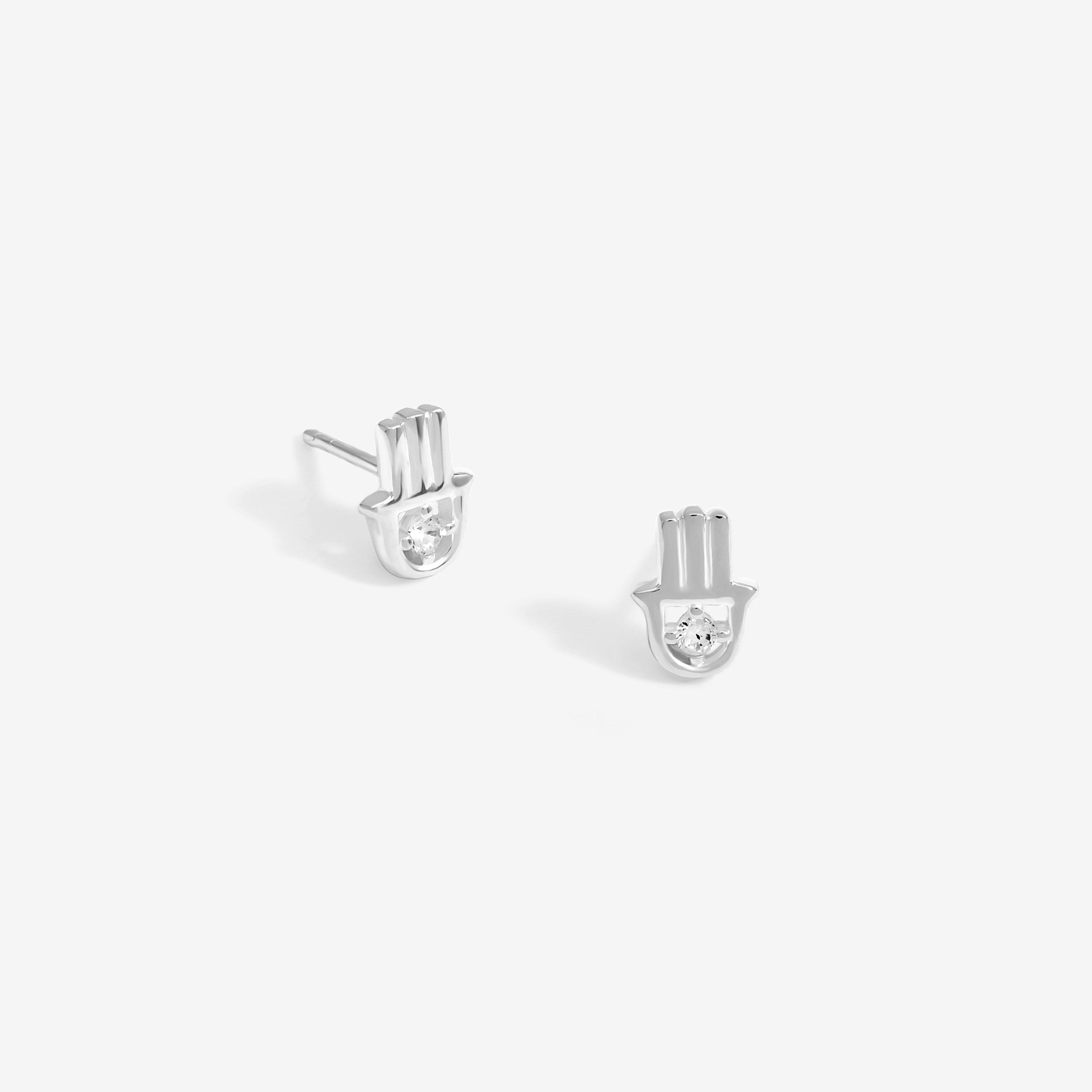 Simply Women's Sterling 925 Cubic Zirconia Hamsa Hand Stud Silver