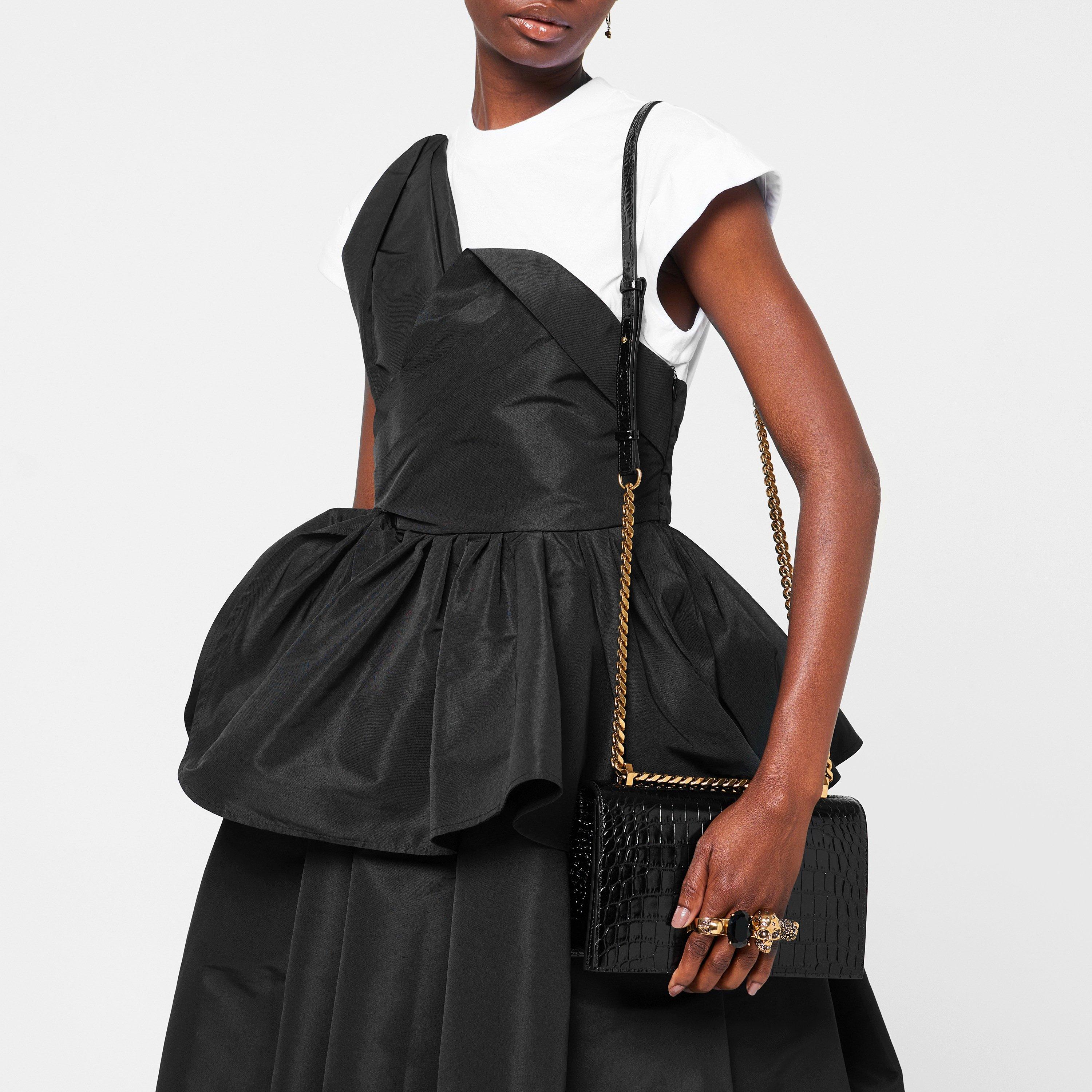 Blk/Gold 1001 - Alexander McQueen - Crocodile Effect Jewelled Satchel - 2