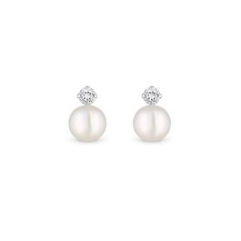 Simply Silver Sterling Silver 925 Pearl and Cubic Zirconia Studs