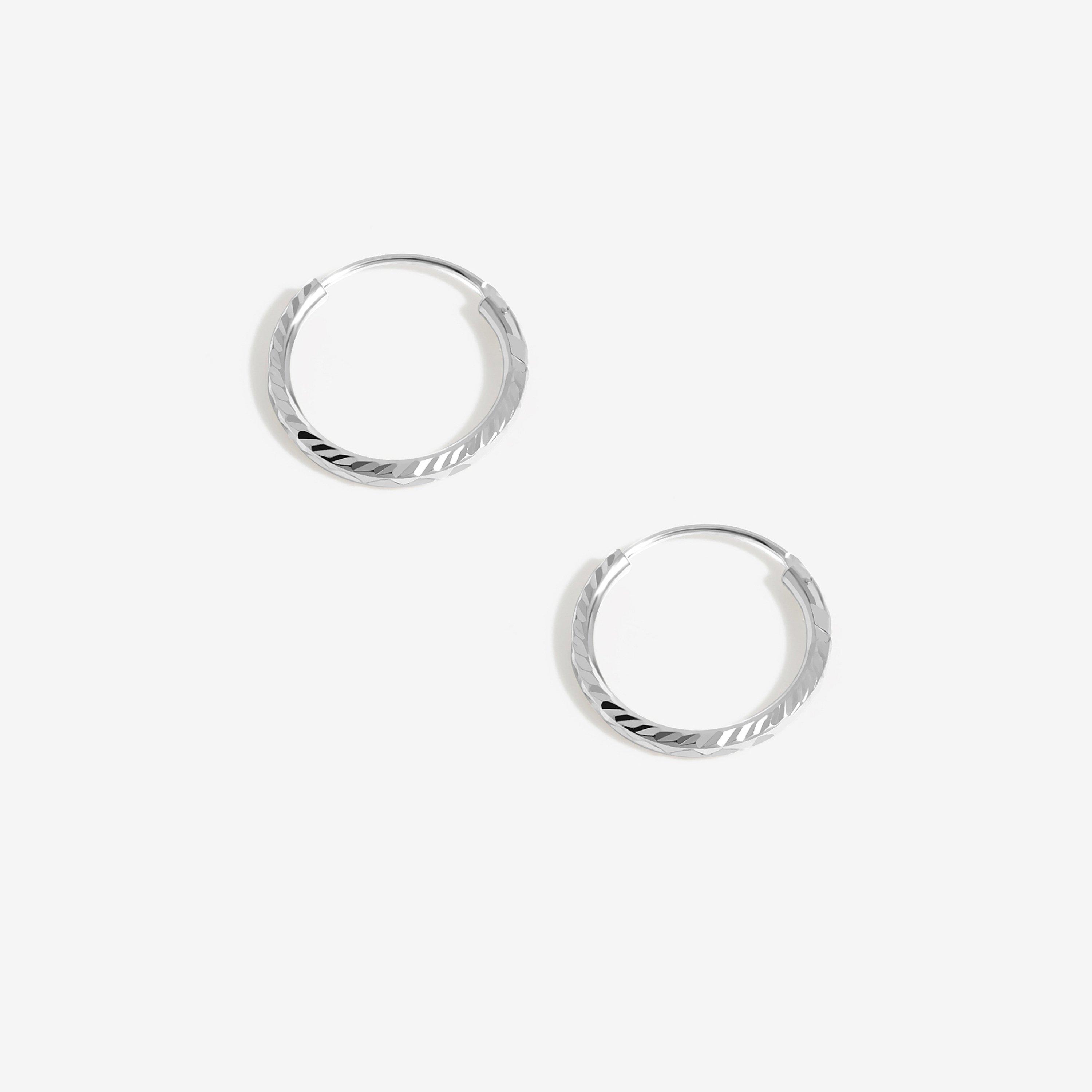 Silver - Simply Silver - Sterling Silver 925 Textured Mini Sleeper Hoops - 1