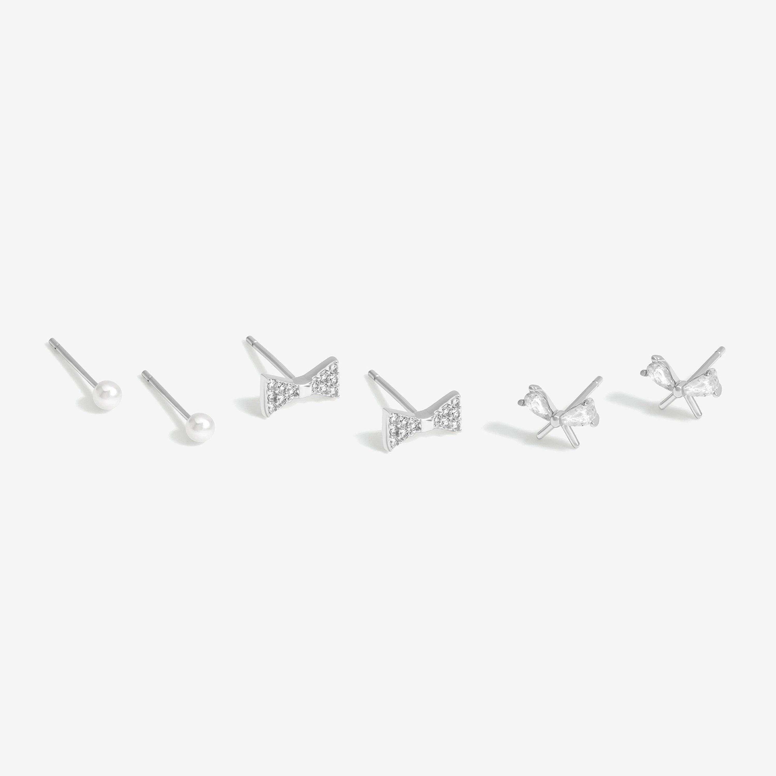 Silver - Simply Silver - Sterling Silver 925 CZ Bow Studs - Pack of 3 - 1