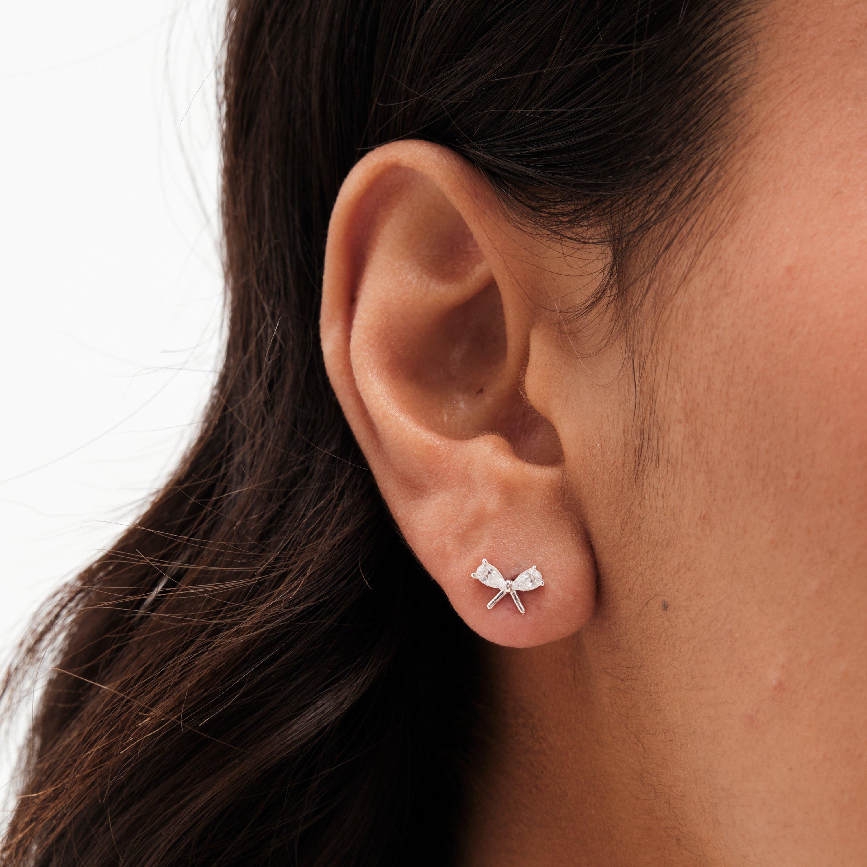 Silver - Simply Silver - Sterling Silver 925 CZ Bow Studs - Pack of 3 - 2