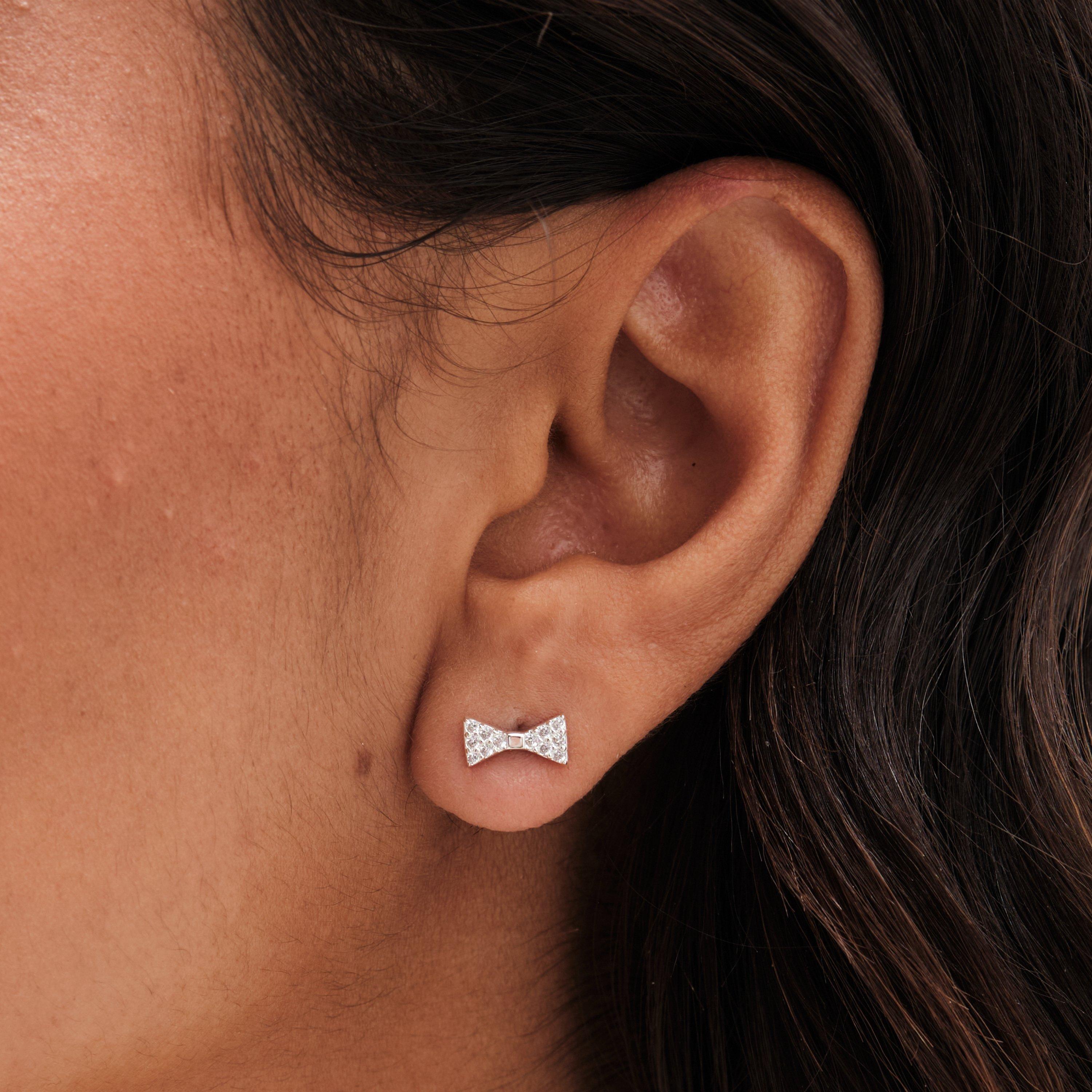 Silver - Simply Silver - Sterling Silver 925 CZ Bow Studs - Pack of 3 - 4