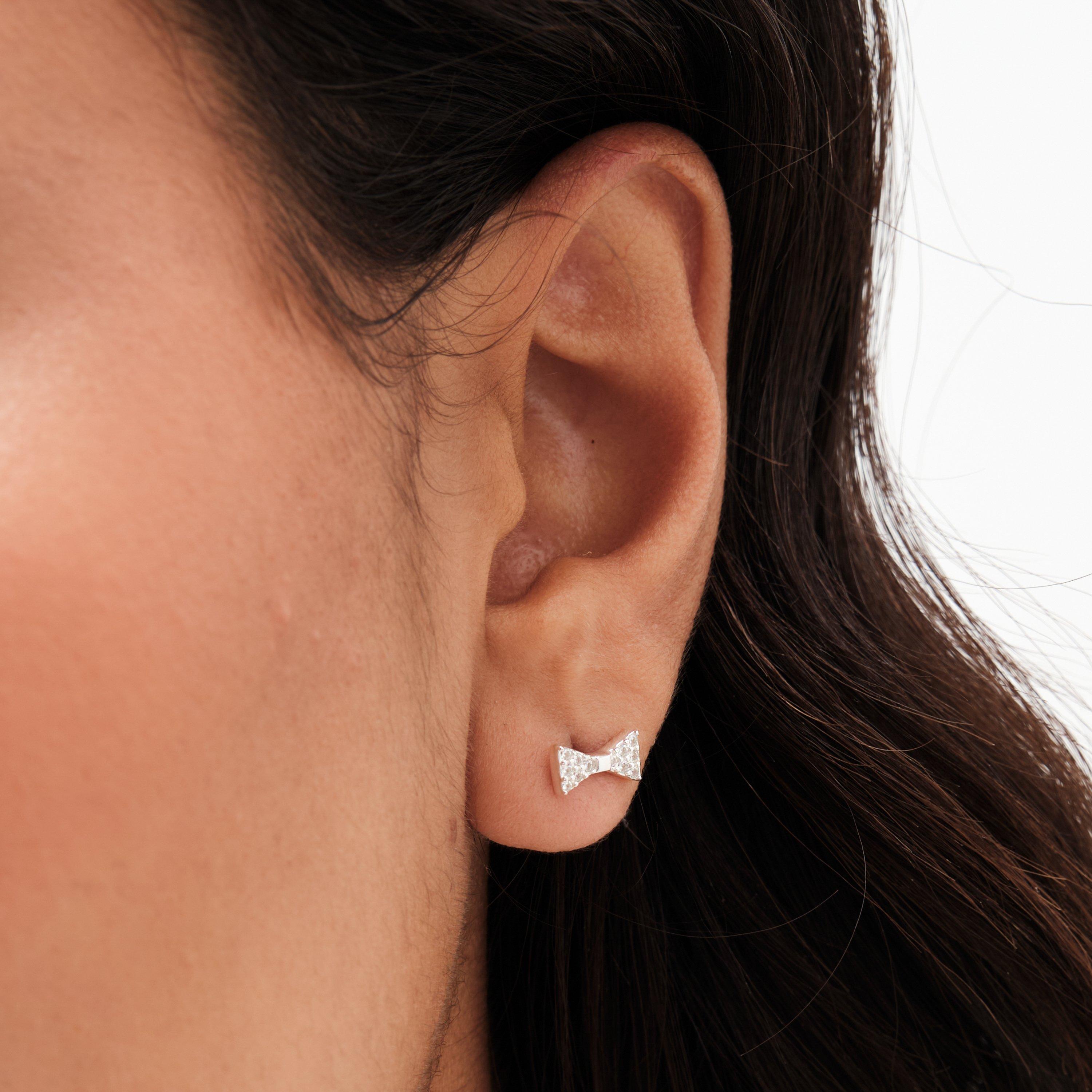 Silver - Simply Silver - Sterling Silver 925 CZ Bow Studs - Pack of 3 - 5