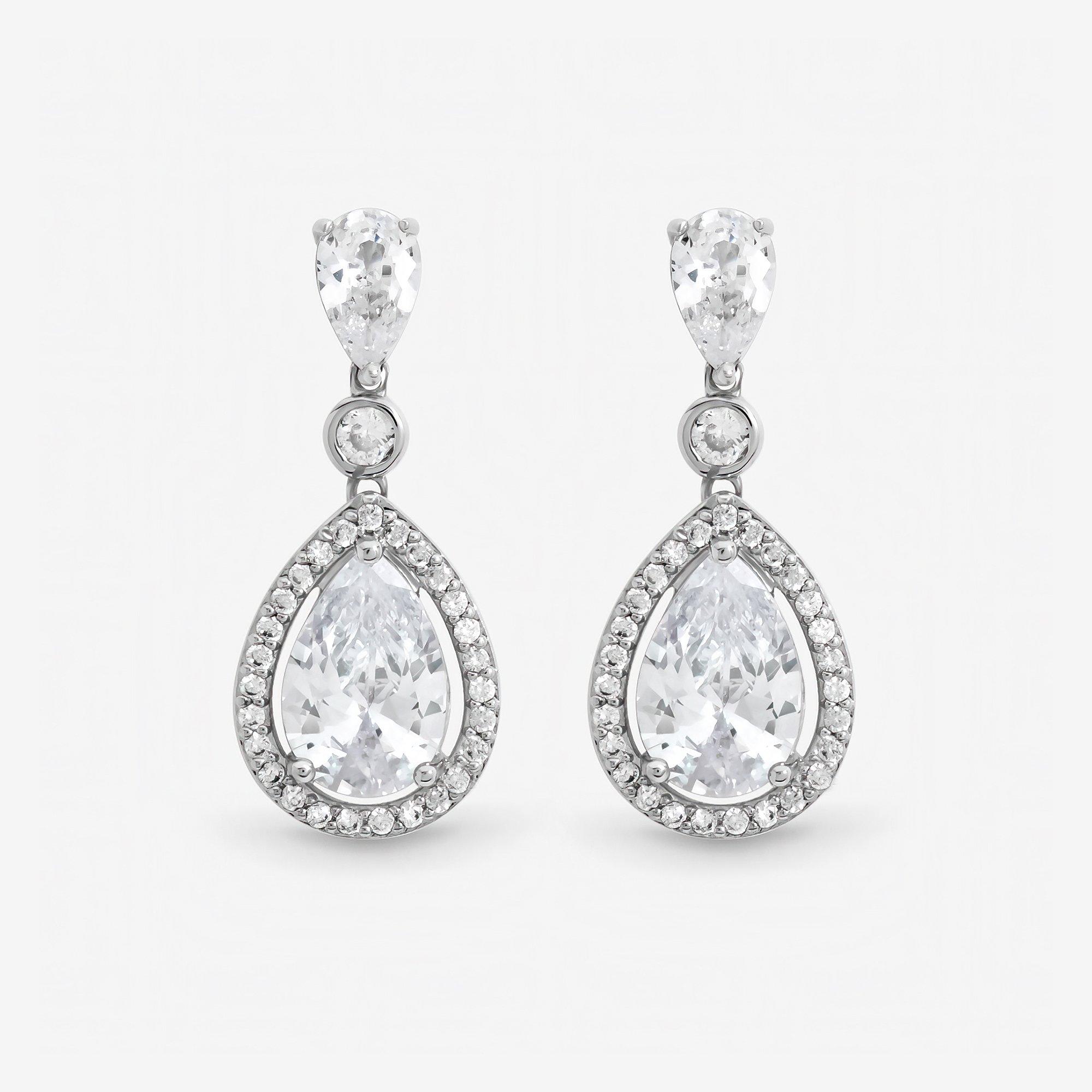 Silver - Jon Richard - Rhodium Plated Cubic Zirconia Pear Drop Earrings - 2
