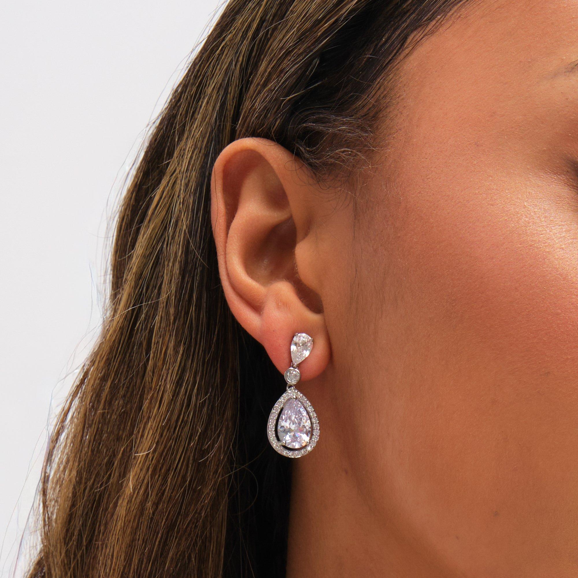 Silver - Jon Richard - Rhodium Plated Cubic Zirconia Pear Drop Earrings - 3