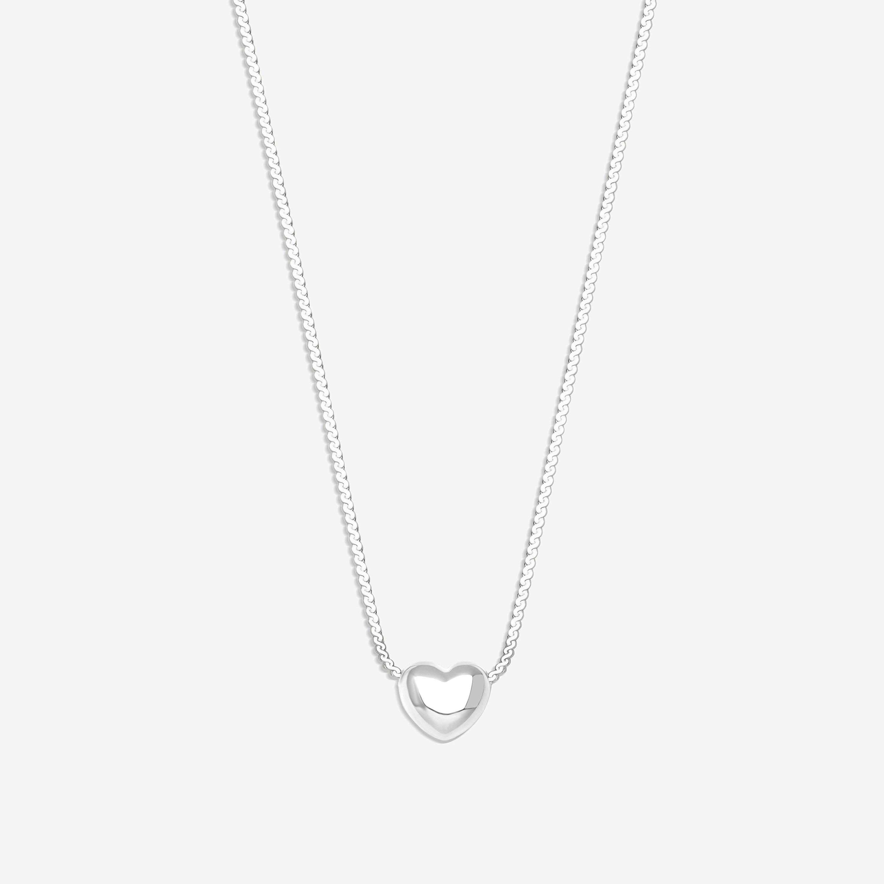 Silver - Simply Silver - Sterling Silver 925 Puff Heart Chain Necklace - 1