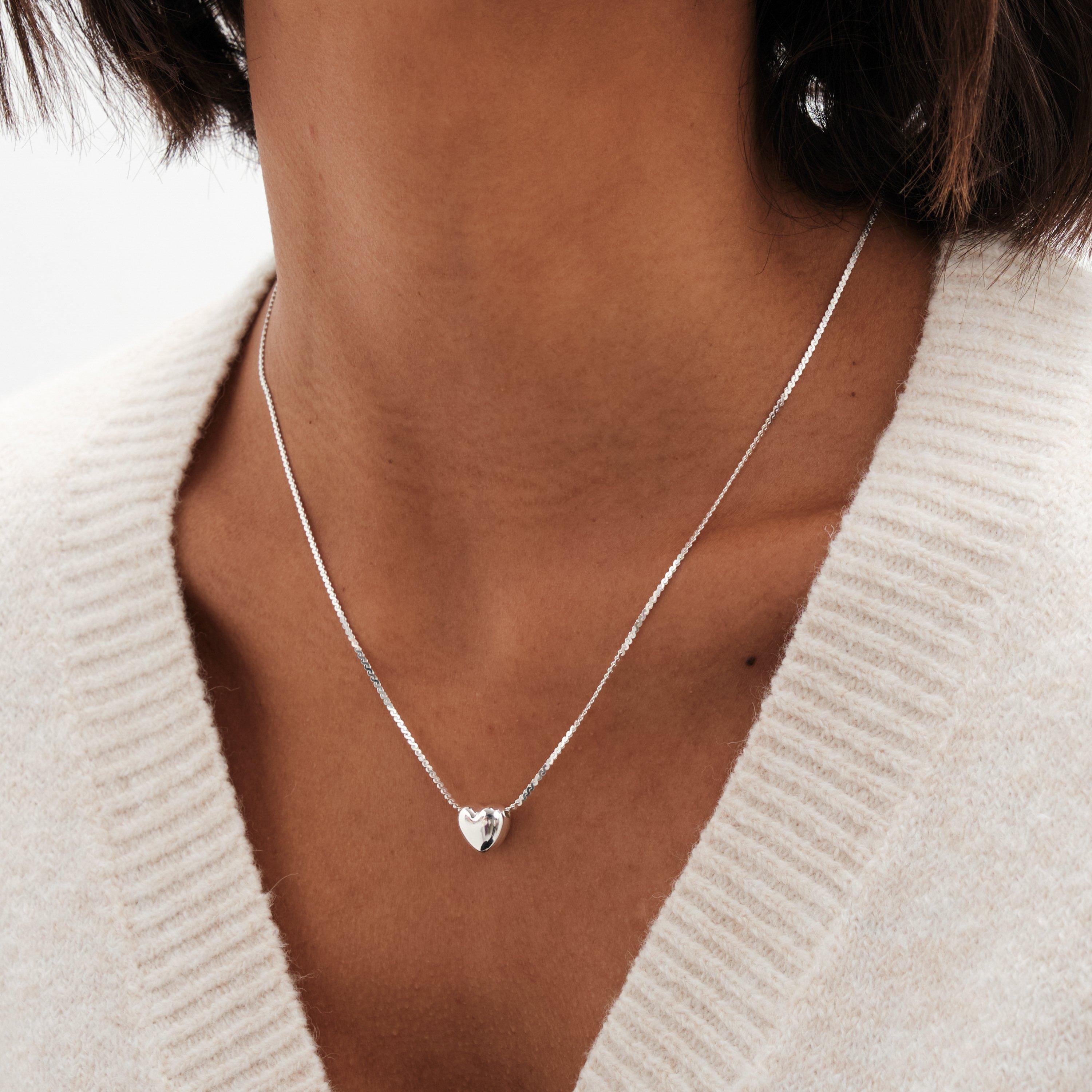 Silver - Simply Silver - Sterling Silver 925 Puff Heart Chain Necklace - 2