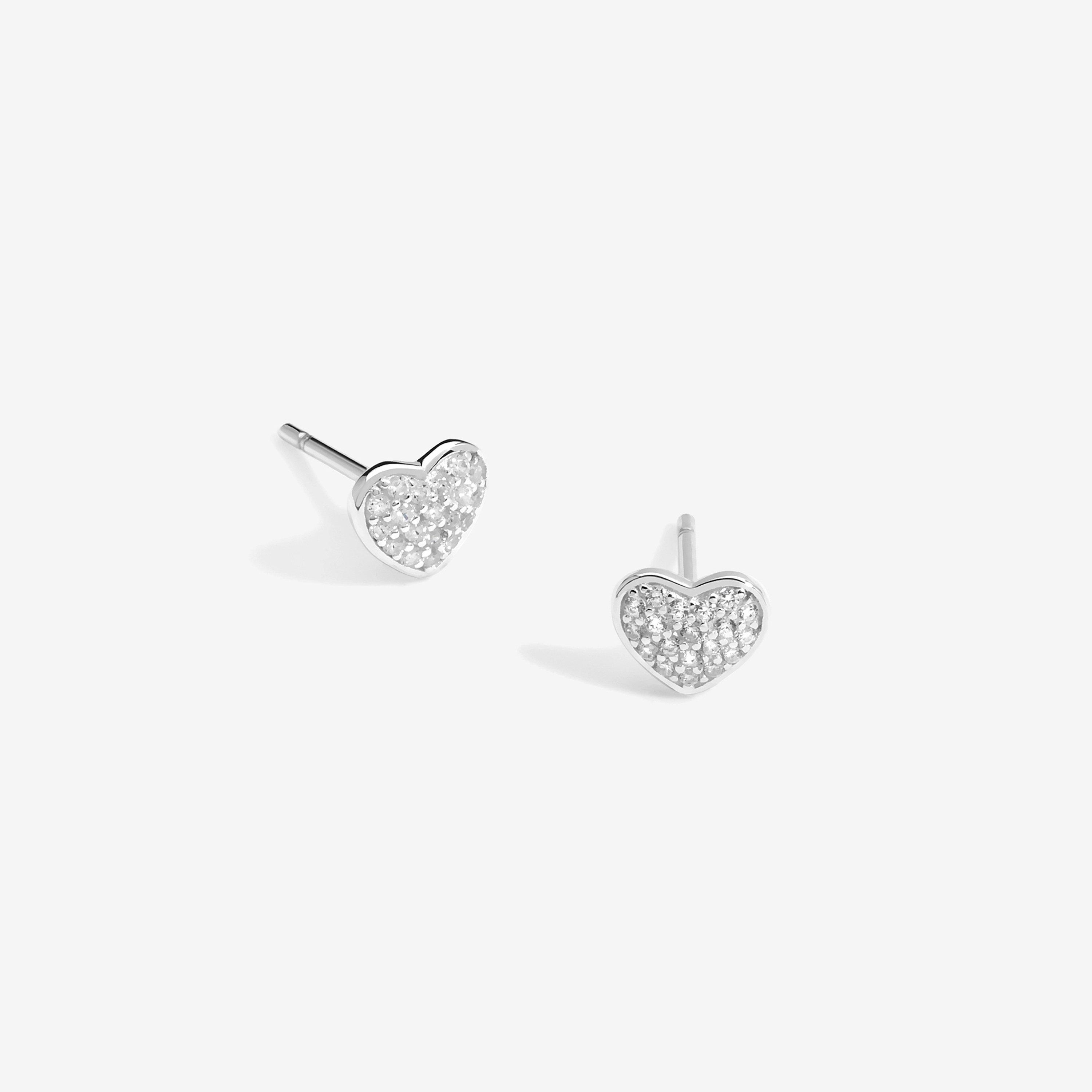 Silver - Simply Silver - Sterling Silver 925 Pave Heart Stud Earrings - 1