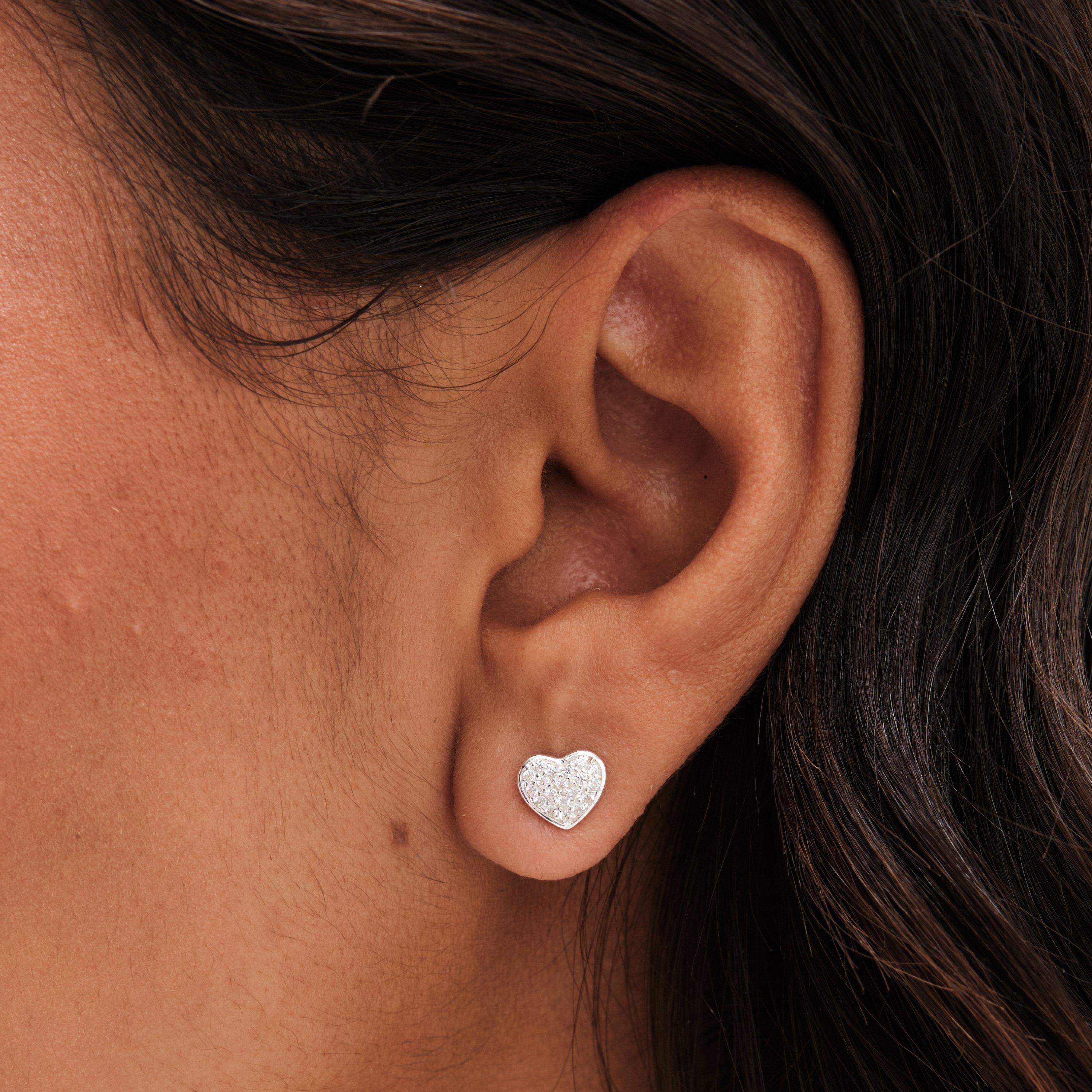 Silver - Simply Silver - Sterling Silver 925 Pave Heart Stud Earrings - 2