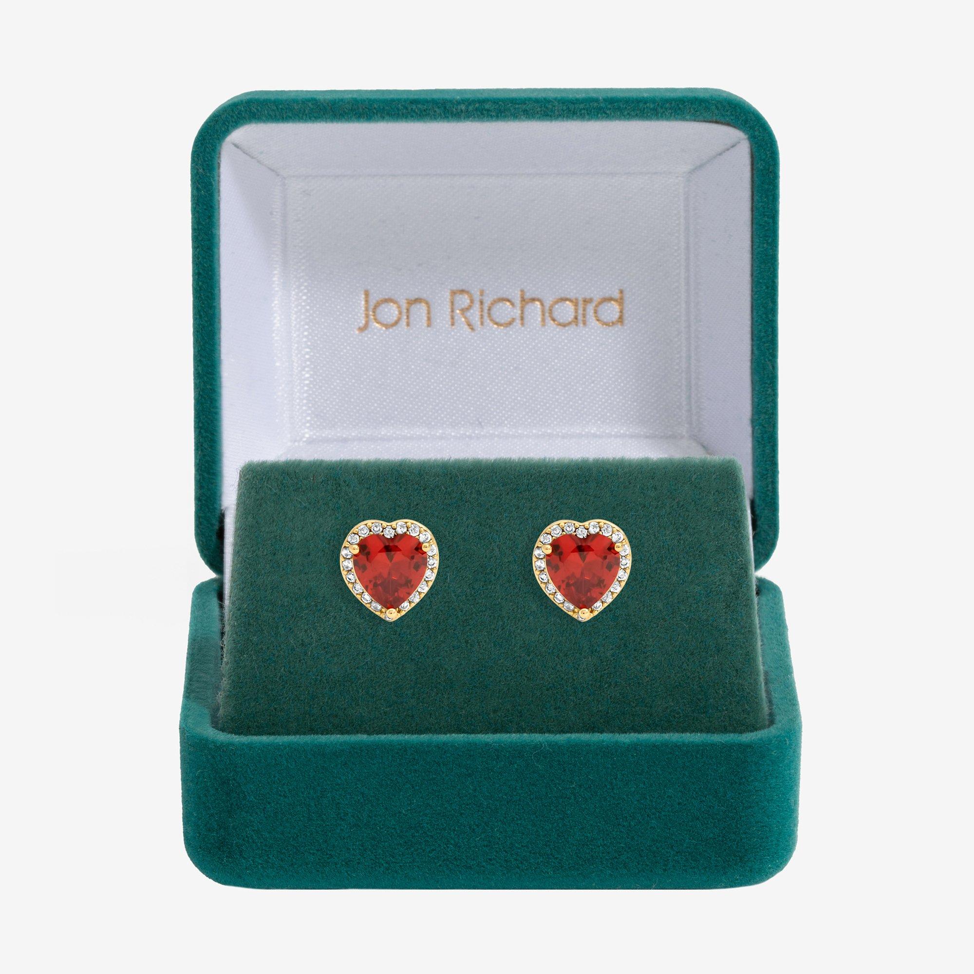 Gold - Jon Richard - Gold Plated and Red Heart Earrings - 1
