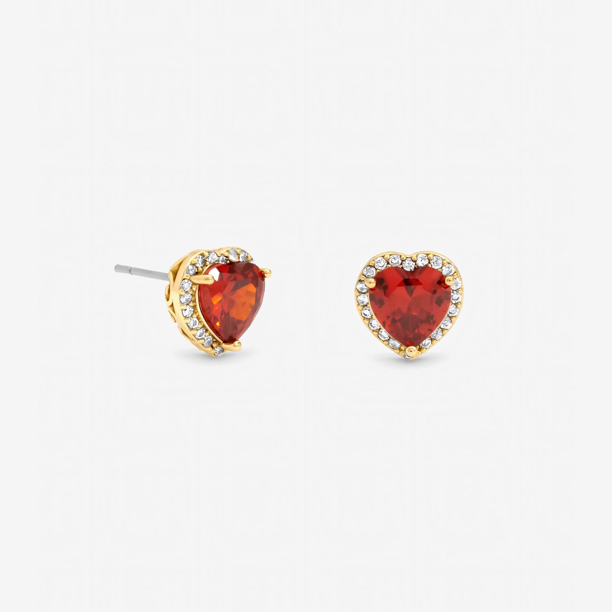 Gold - Jon Richard - Gold Plated and Red Heart Earrings - 2