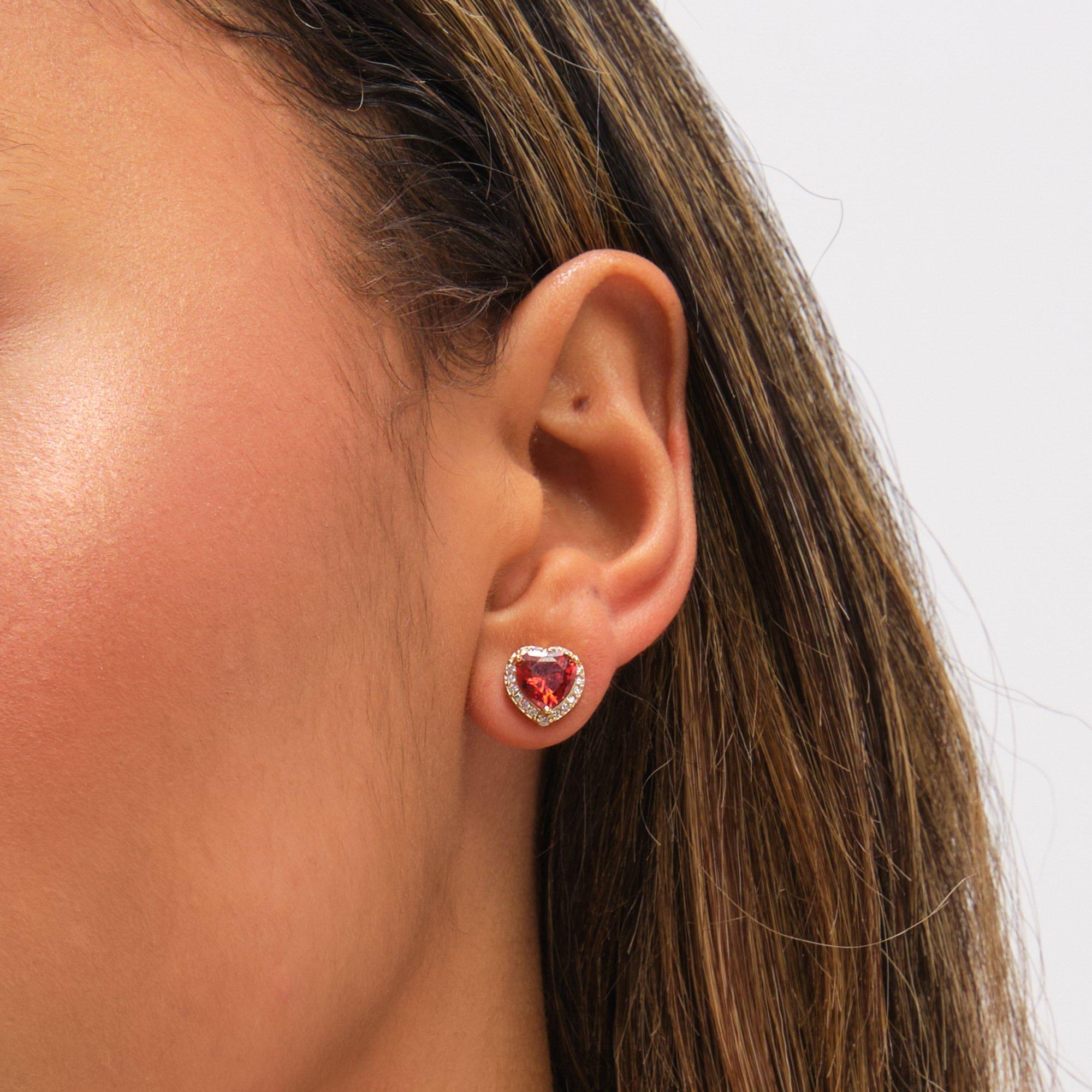 Gold - Jon Richard - Gold Plated and Red Heart Earrings - 3