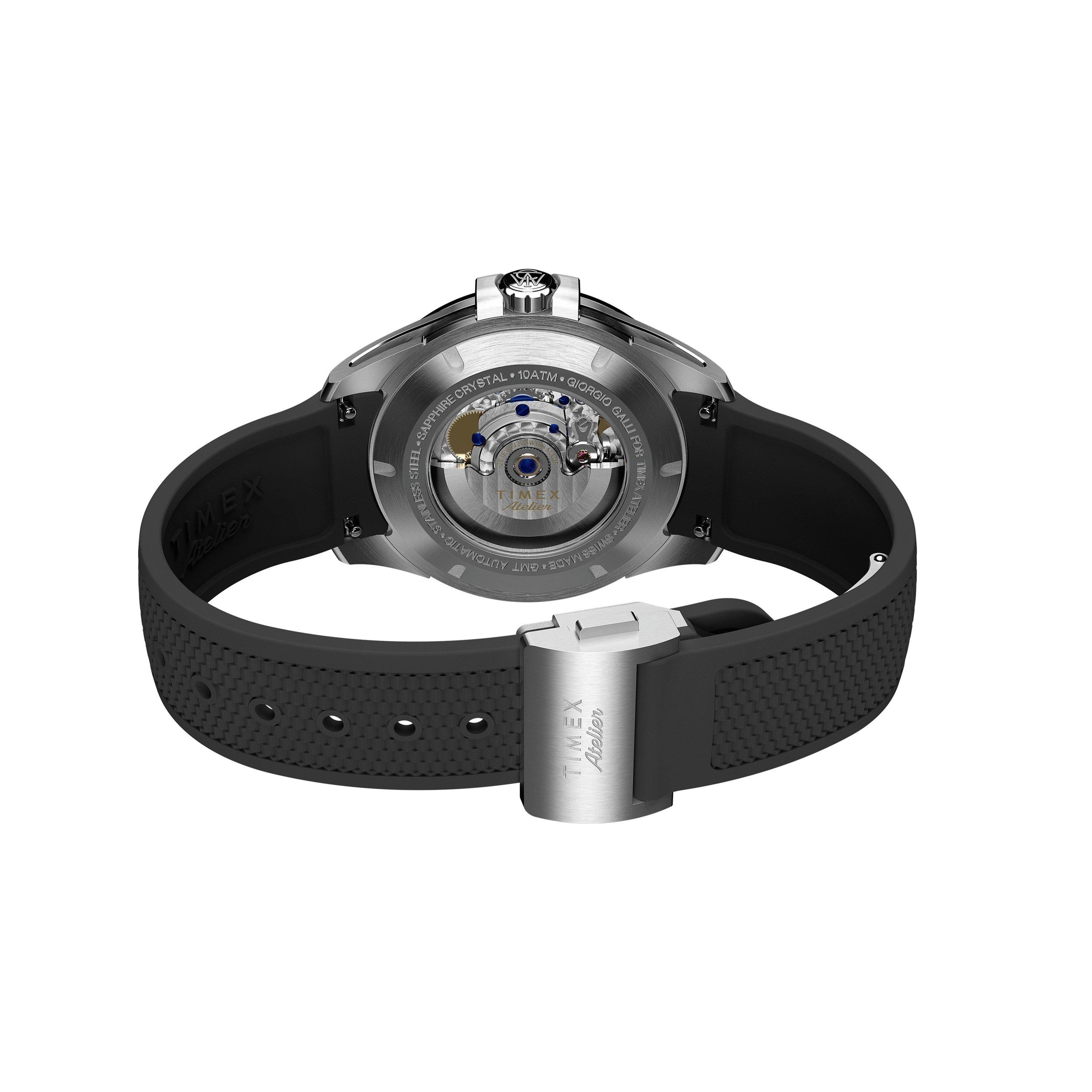 Silver/Black - Timex Atelier - Men's GMT24 M1a Automatic Rubber Strap Watch - 6