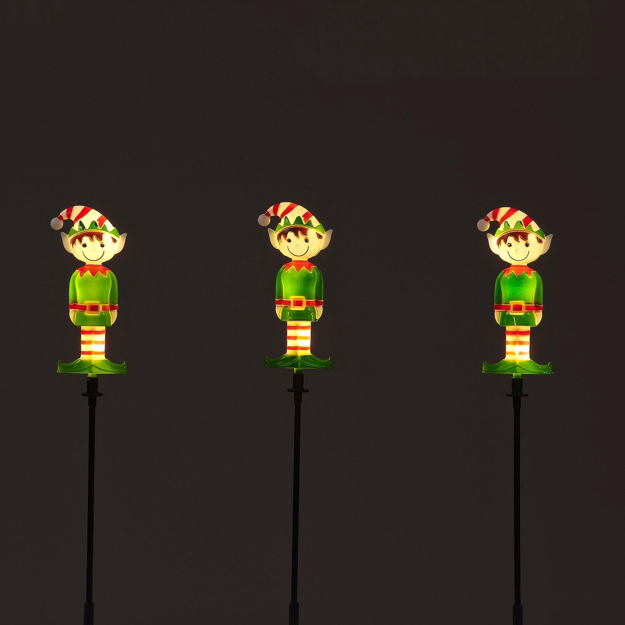 Multi - Snowtime - Set of 3 LED Lit Elf Garden Stakes