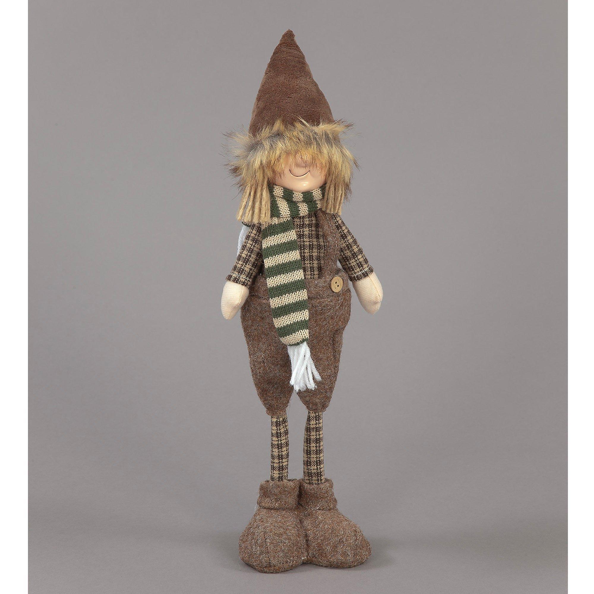 Brown - Snowtime - 40cm Plush Standing Christmas Elf Decoration