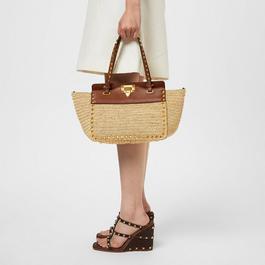 Valentino Garavani Rockstud Raffia Tote Bag