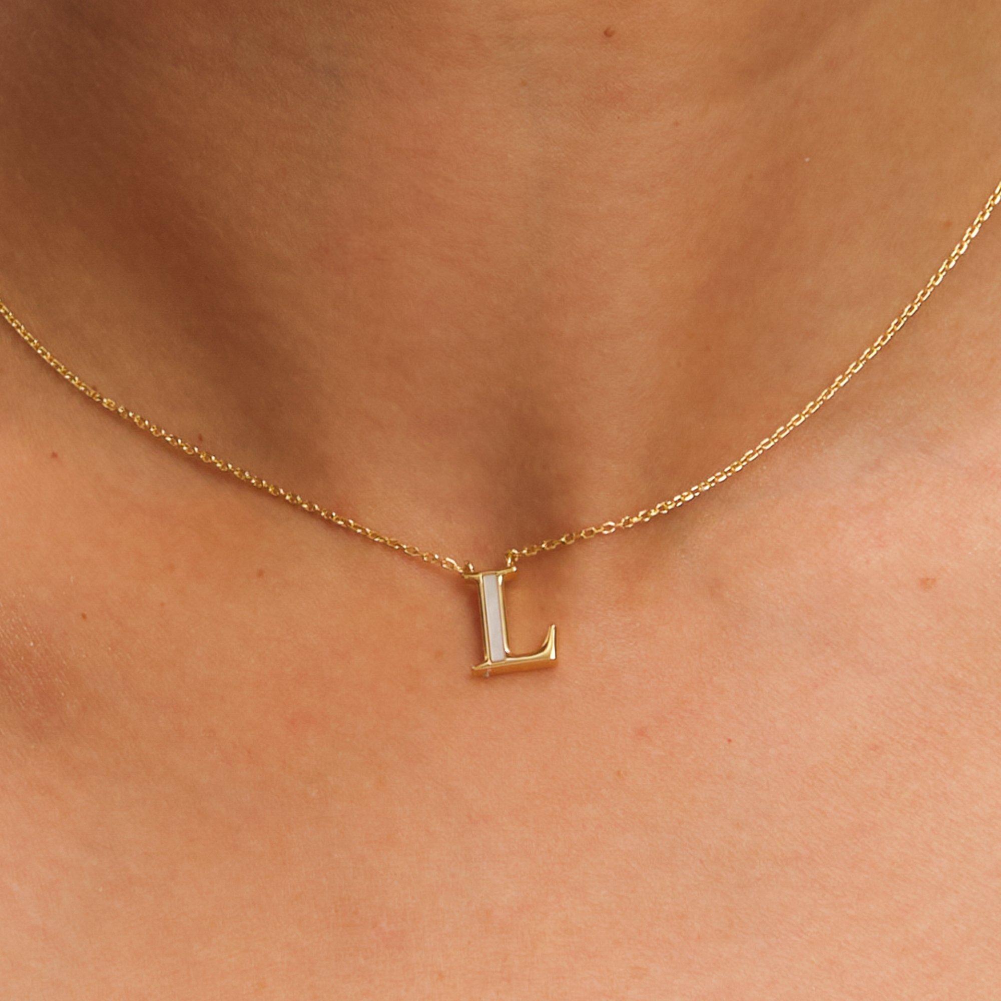 Gold - Inicio - 14K Gold Plated Pearl Initial Pendant - L - 2