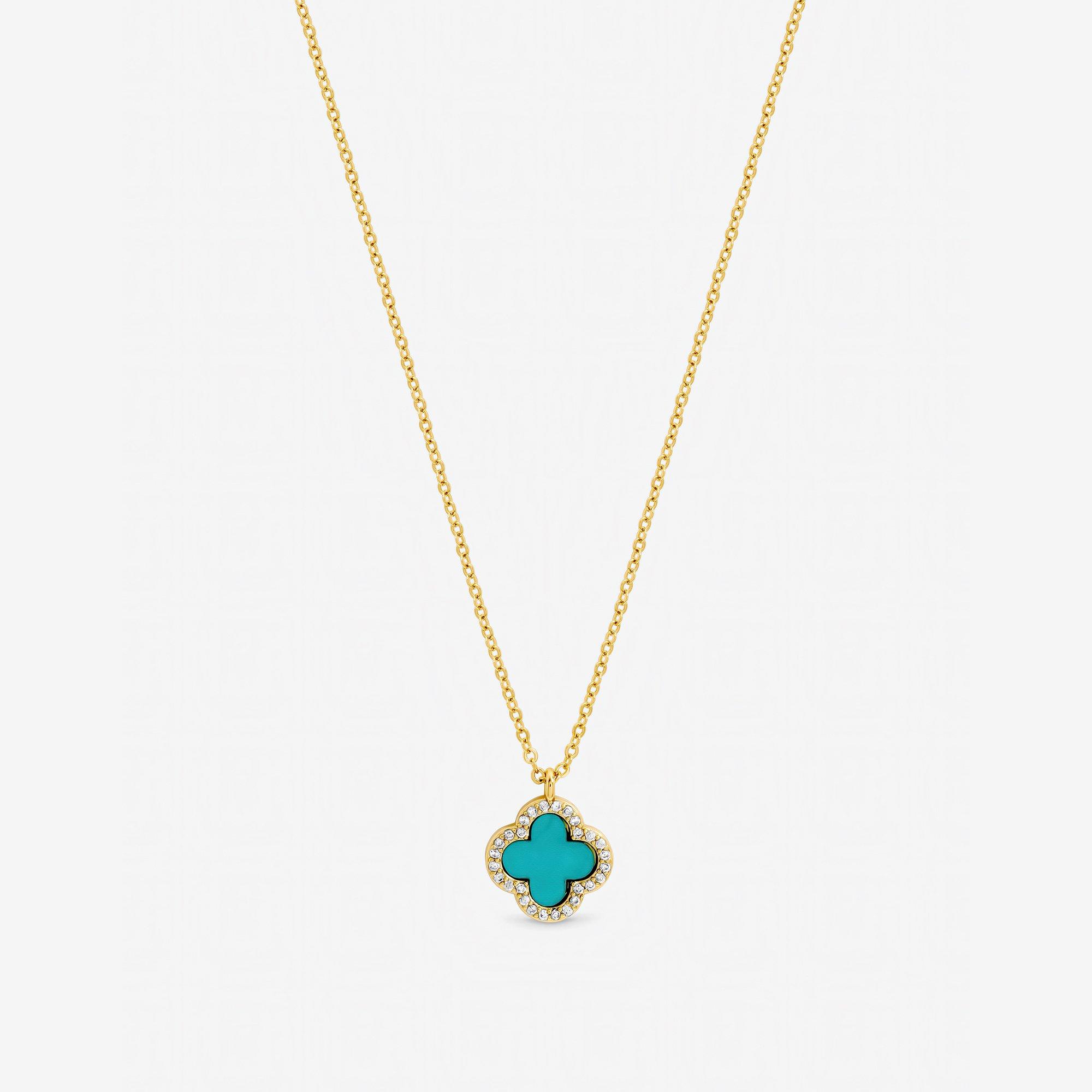 Gold - Jon Richard - Gold Plated and Turquoise Clover Pendant Necklace - 1