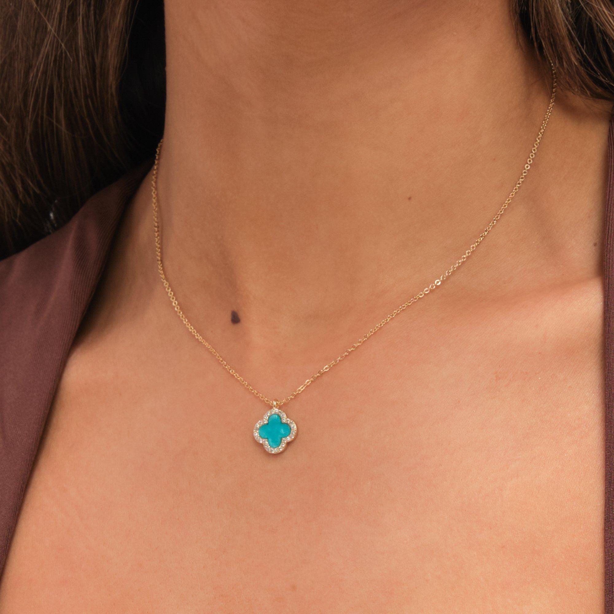 Gold - Jon Richard - Gold Plated and Turquoise Clover Pendant Necklace - 2