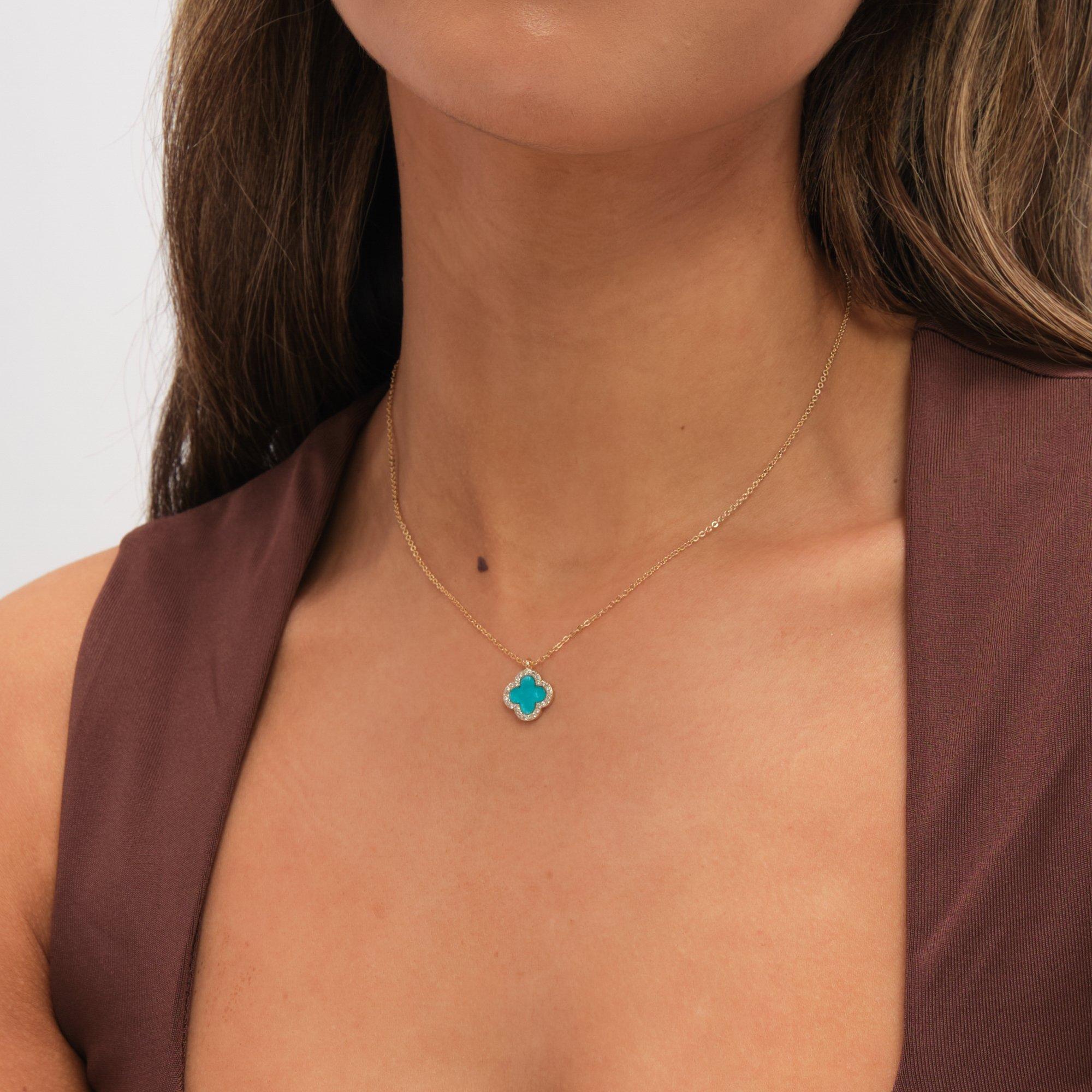 Gold - Jon Richard - Gold Plated and Turquoise Clover Pendant Necklace - 3