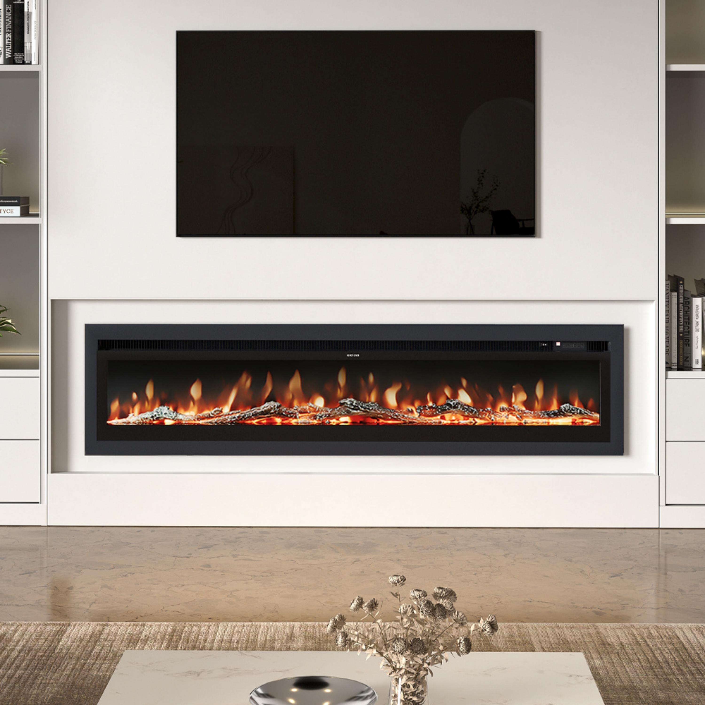 Black - Kabinet UK - 70/80/100 Inch Recessed Electric Fireplace 1800W - 1