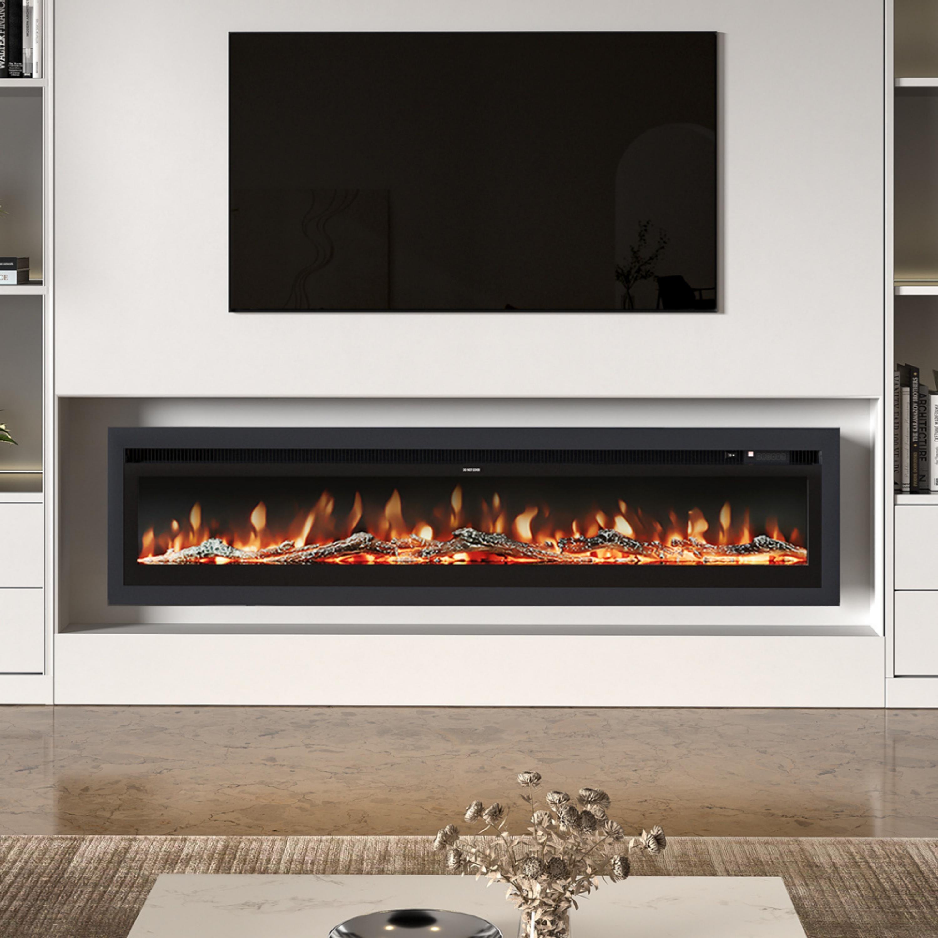 Black - Kabinet UK - 70/80/100 Inch Recessed Electric Fireplace 1800W - 2