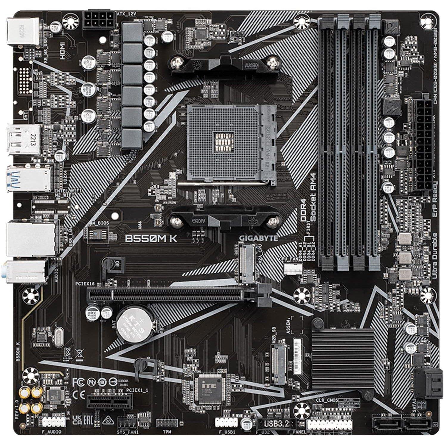 Black - Gigabyte Technology - GIGABYTE B550M K AMD AM4 Micro-ATX Motherboard - 2